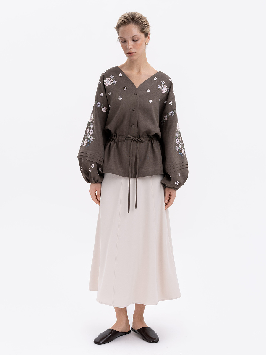 Linen Embroidered Blouse with Floral Pattern "Budzhak" dark [0]