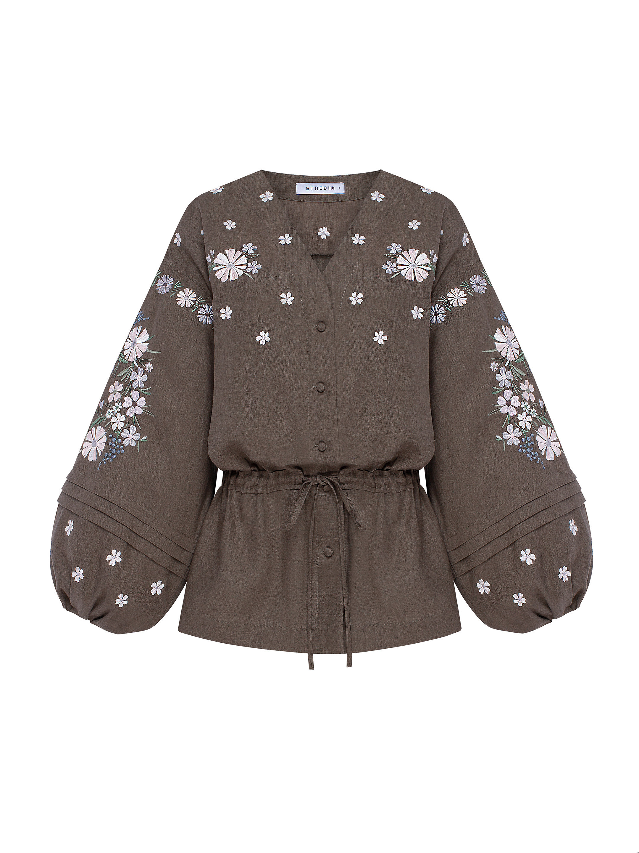 Linen Embroidered Blouse with Floral Pattern "Budzhak" dark choose