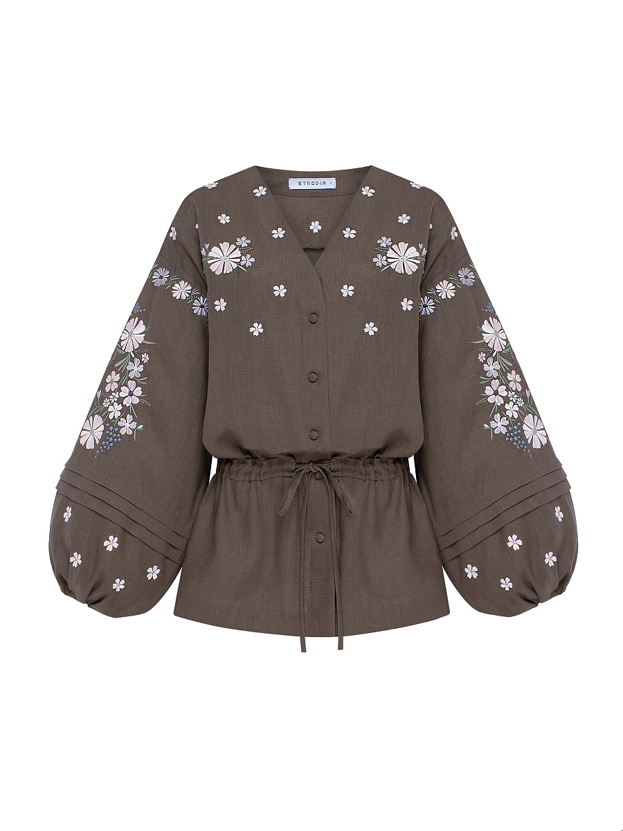 Linen Embroidered Blouse with Floral Pattern "Budzhak" dark [0]