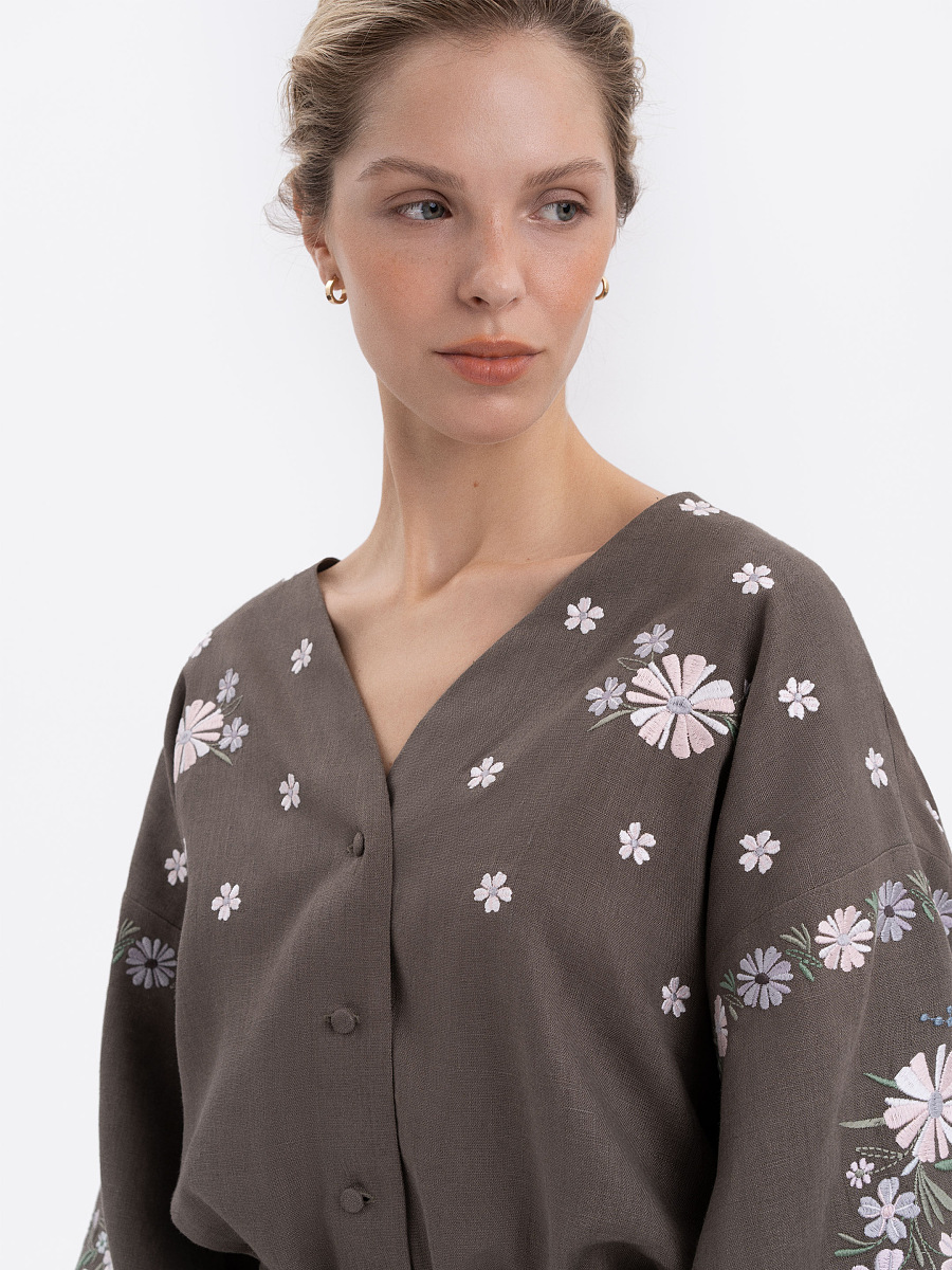 Linen Embroidered Blouse with Floral Pattern "Budzhak" dark [0]