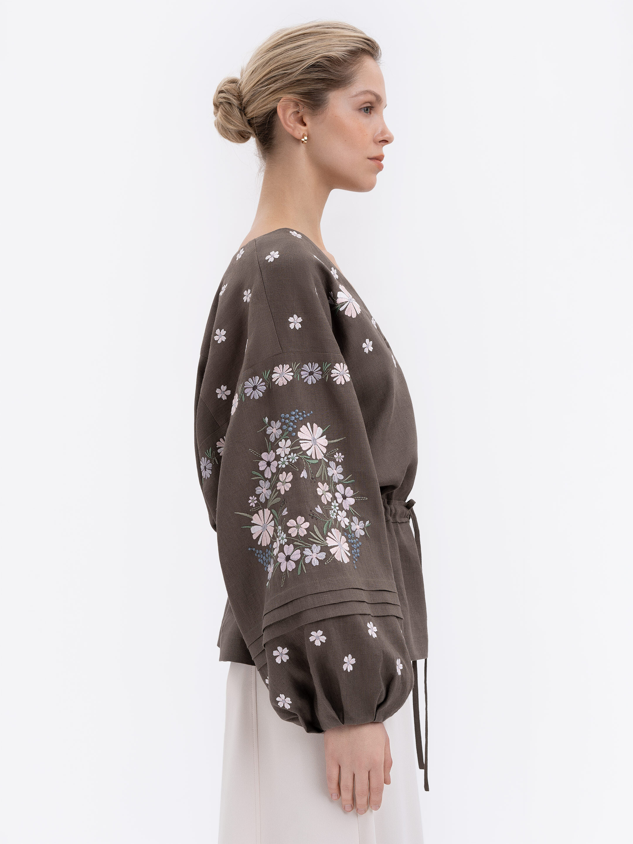 Linen Embroidered Blouse with Floral Pattern "Budzhak" dark ціна