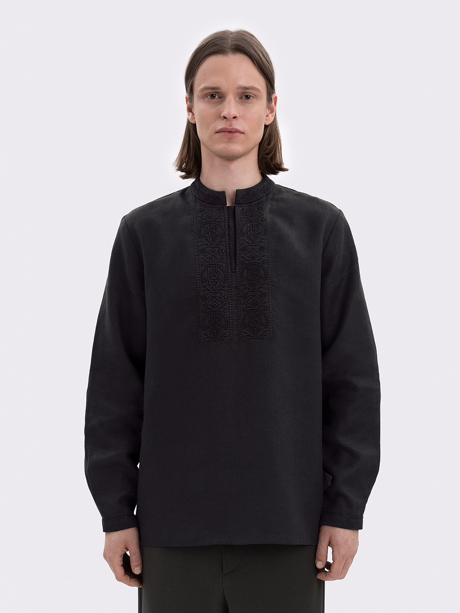 Men's shirt with black embroidery in tone "Khartiia" [0]