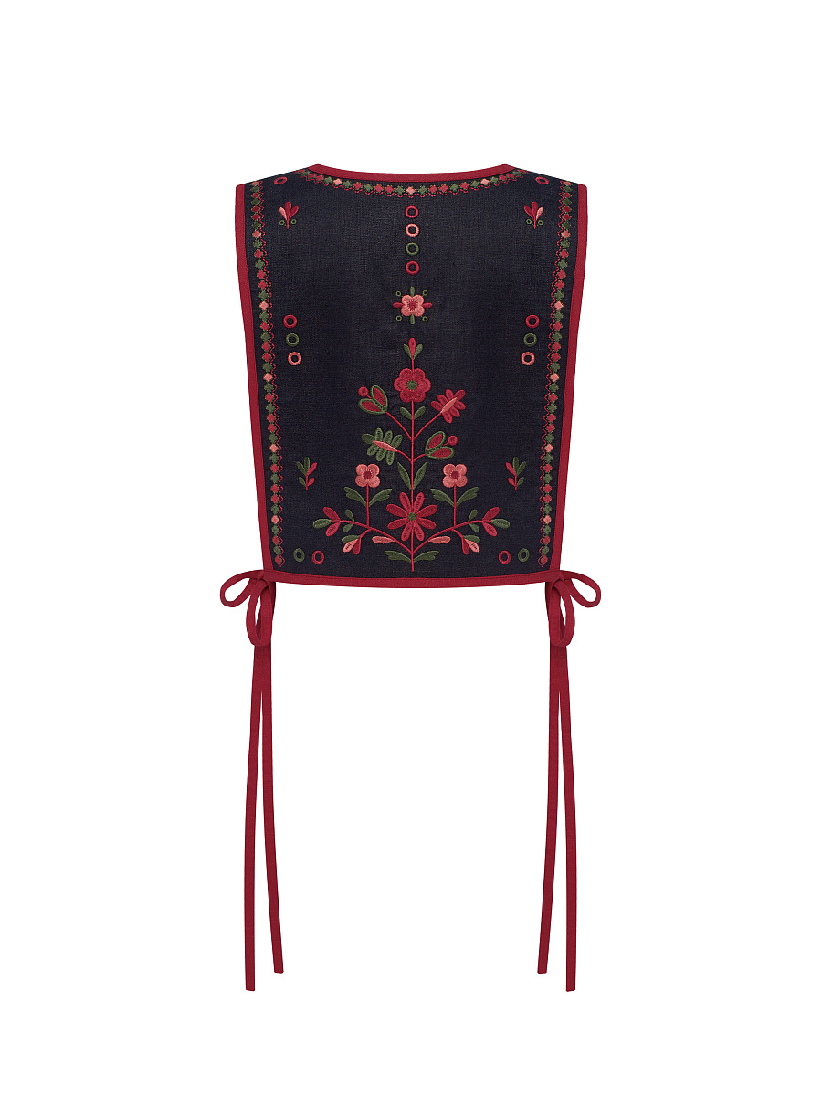 Linen embroidered vest with red ties Yaryna zhylet [0]