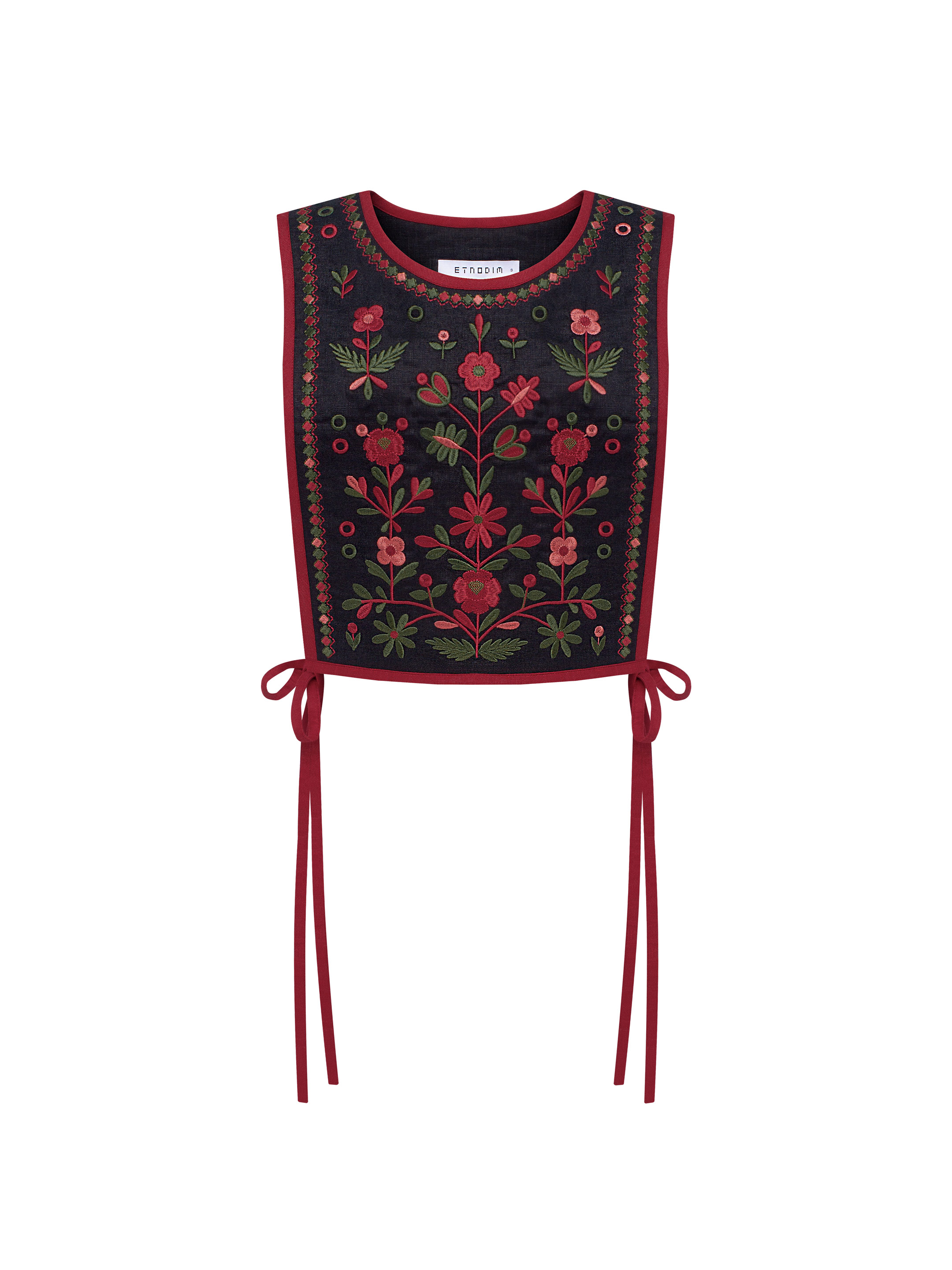 Linen embroidered vest with red ties Yaryna zhylet buy in Kyiv