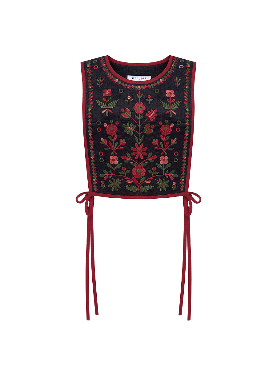 Linen embroidered vest with red ties Yaryna zhylet [0]