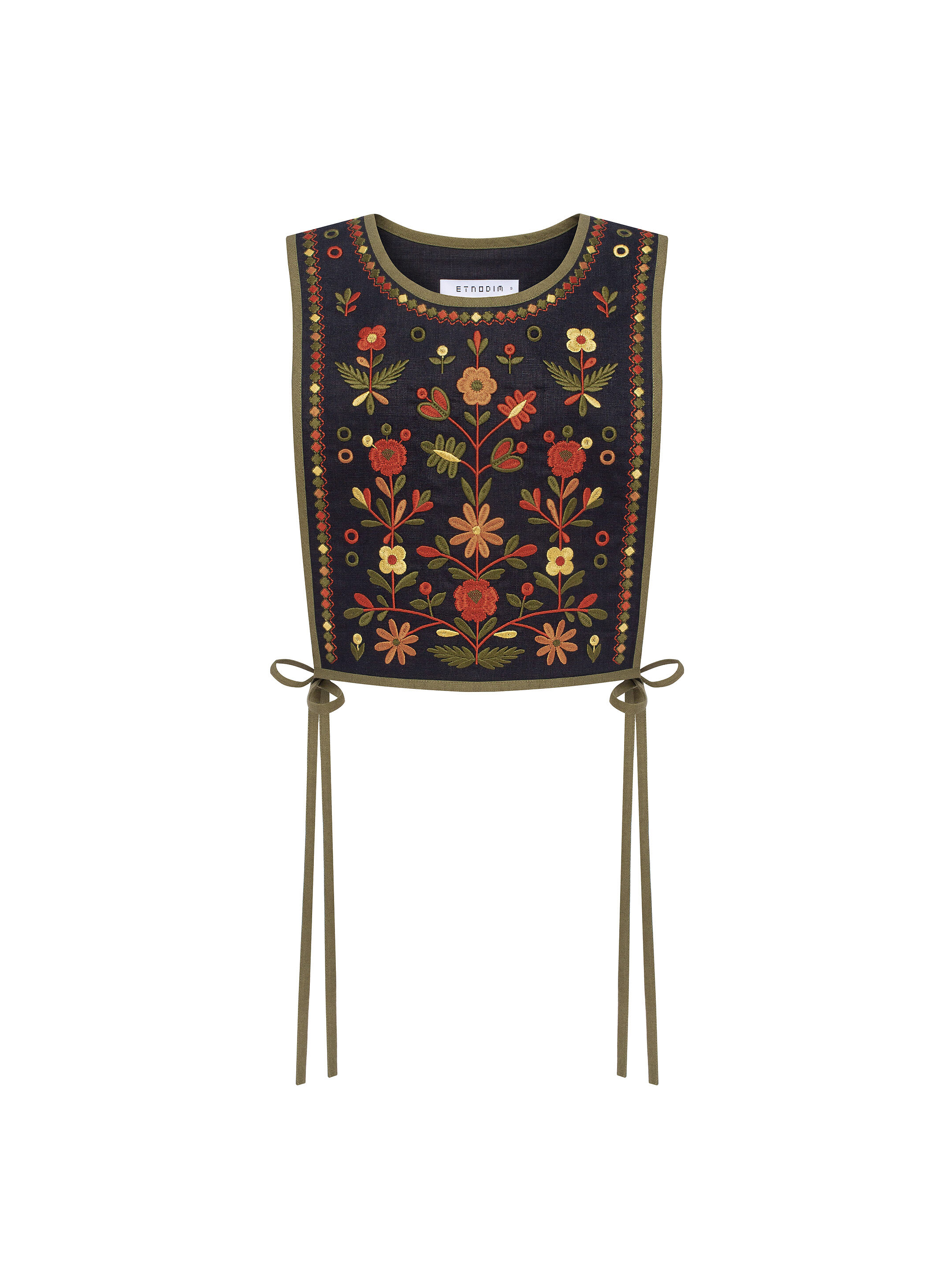 Linen embroidered vest with khaki ties Yaryna zhylet Buy