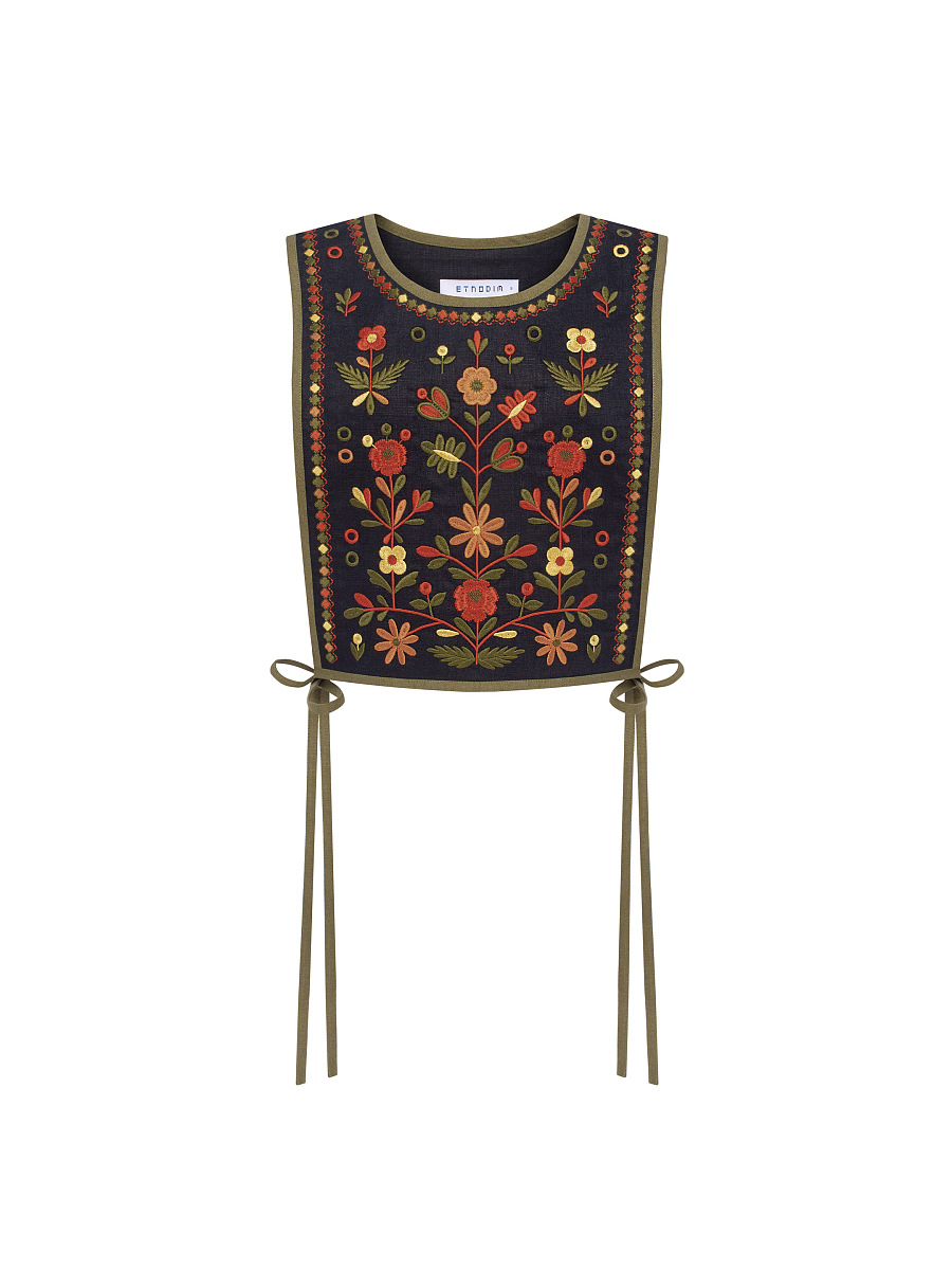 Linen embroidered vest with ties Yaryna vest buy in Kyiv, price