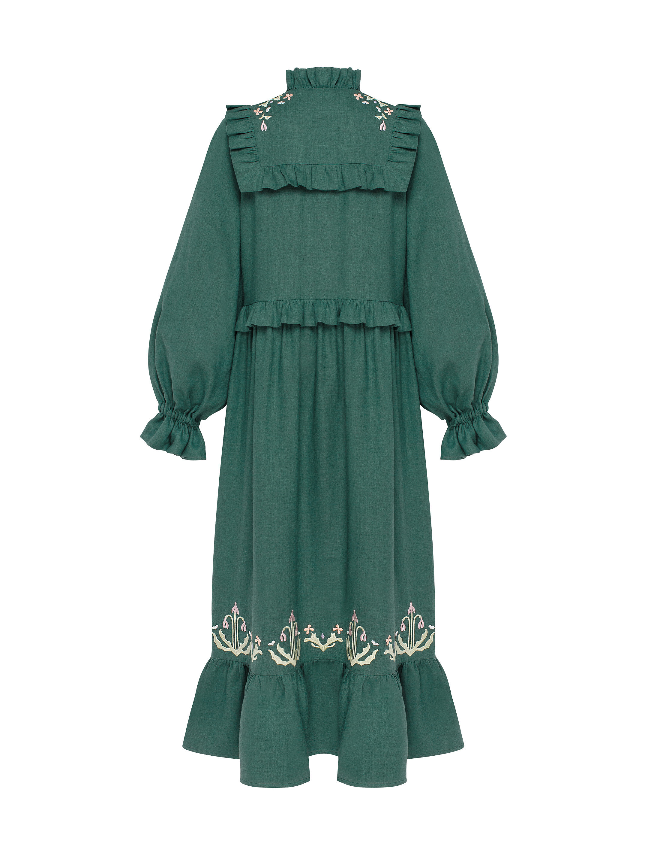 Long green dress "Lastivka" fitting
