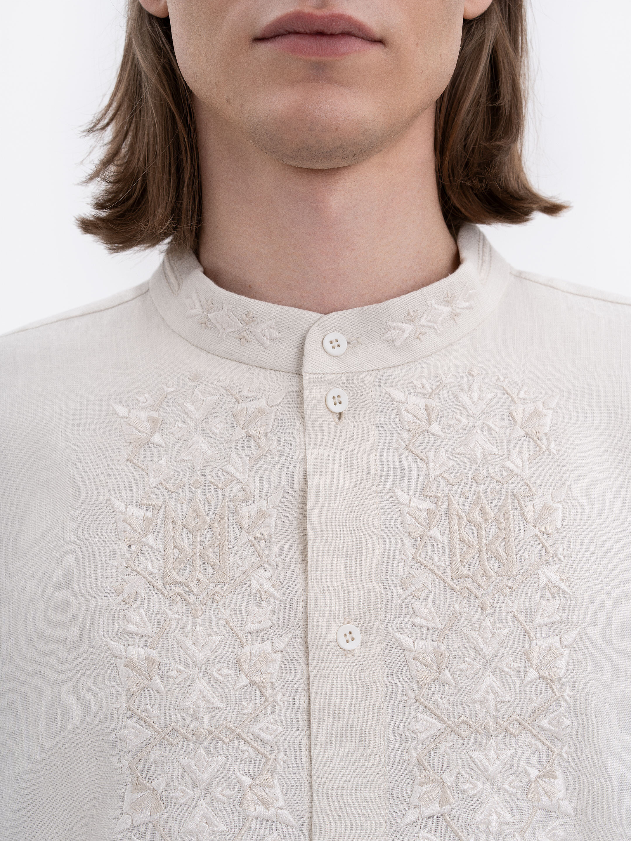 Men's milky-colored shirt with matching embroidery "Bytynskyi" photo