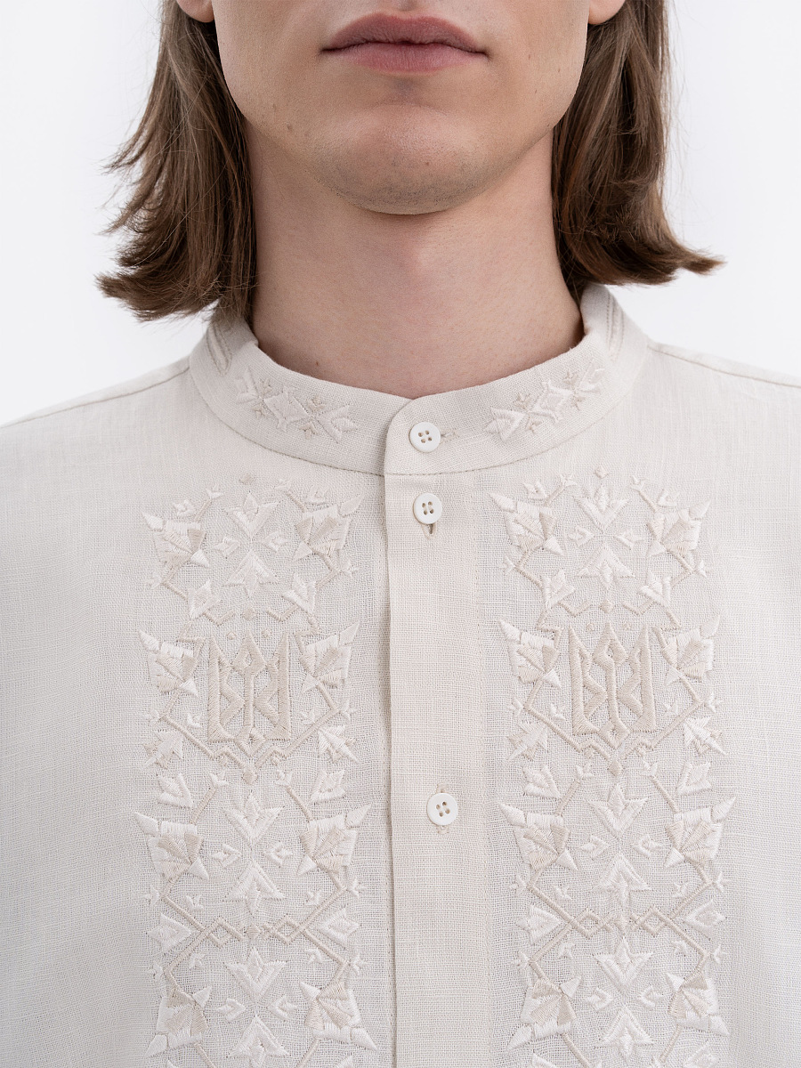 Men's milky-colored shirt with matching embroidery "Bytynskyi" [0]