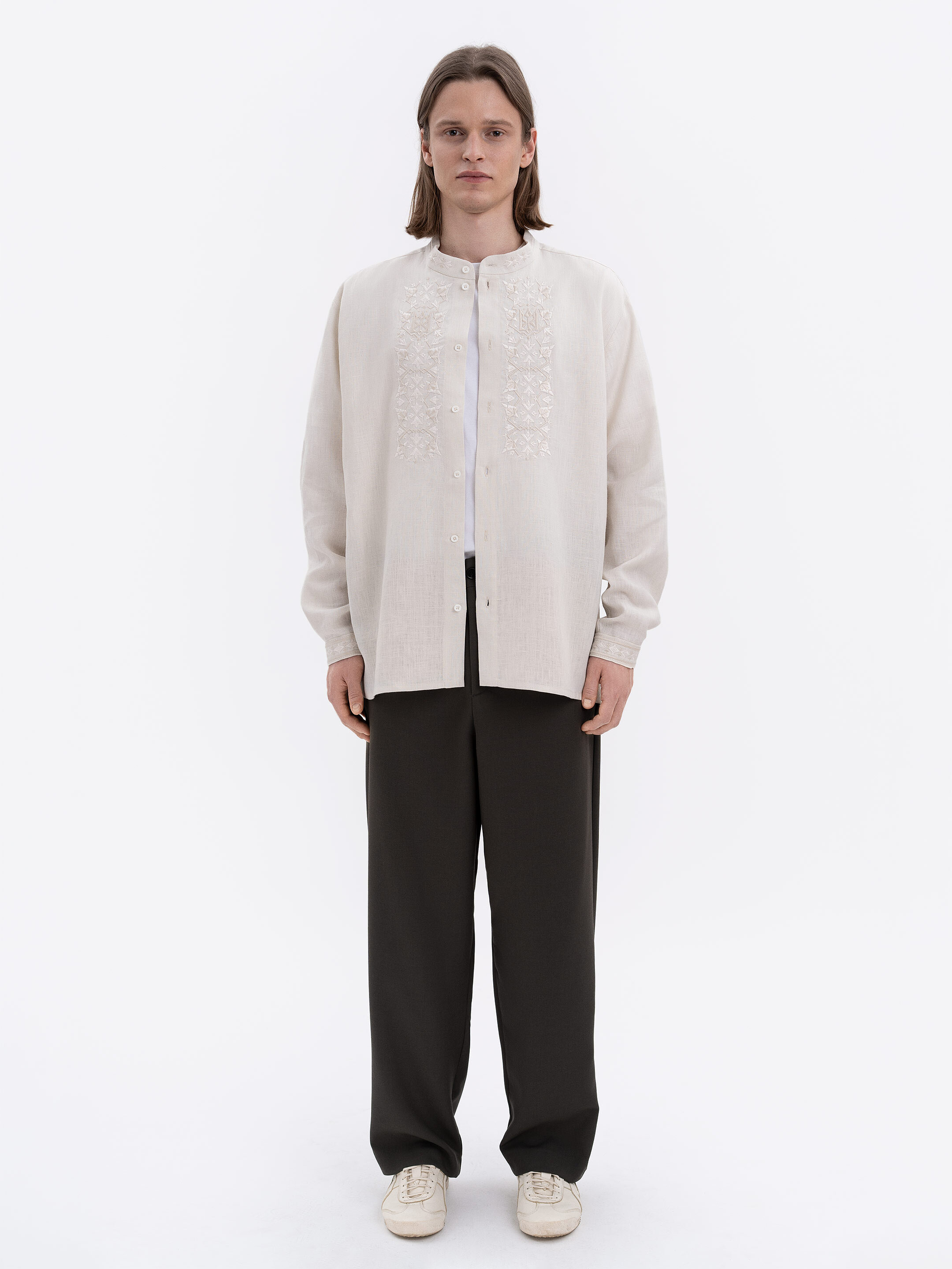 Men's milky-colored shirt with matching embroidery "Bytynskyi" cheap