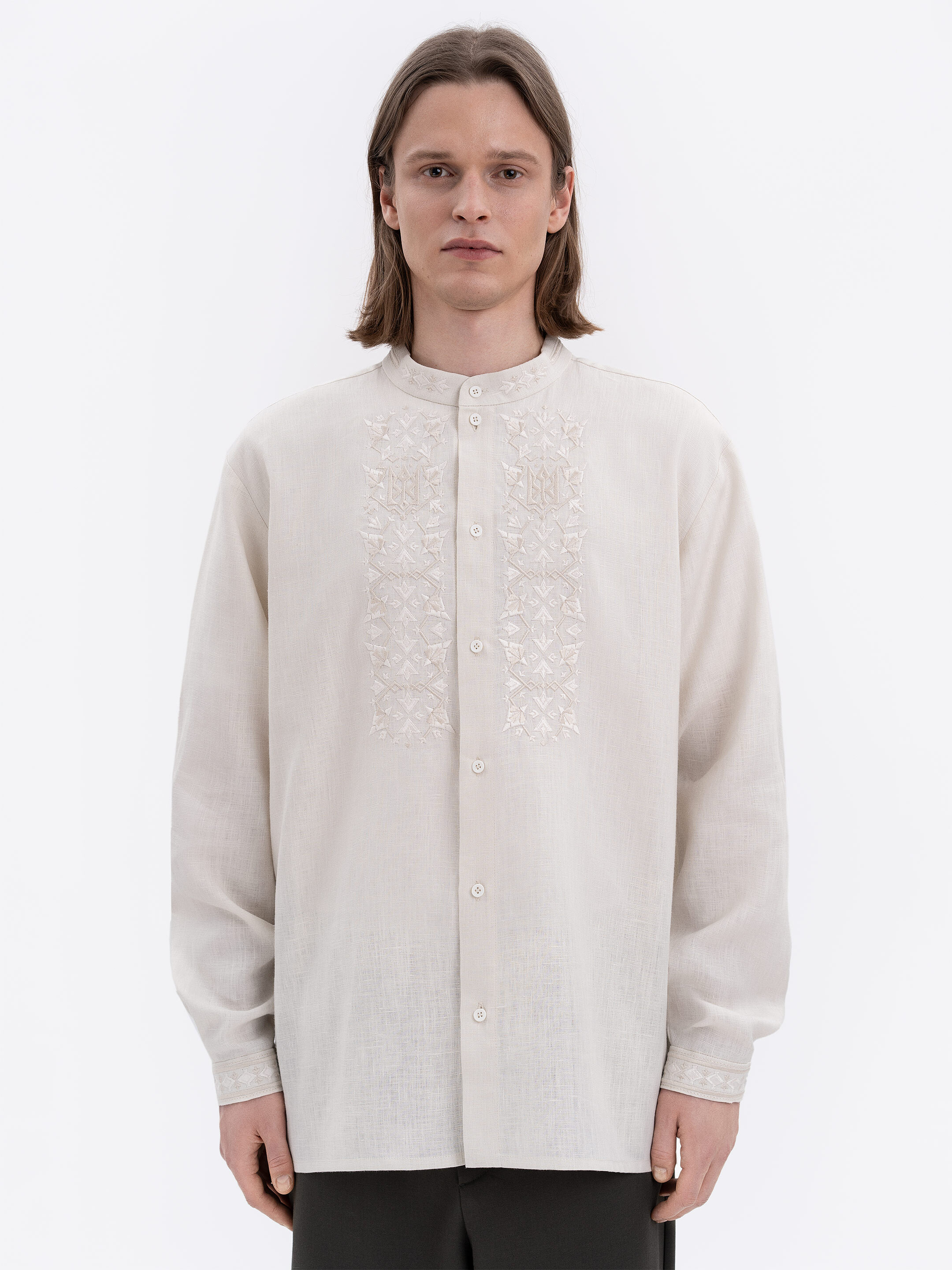 Men's milky-colored shirt with matching embroidery "Bytynskyi" Buy