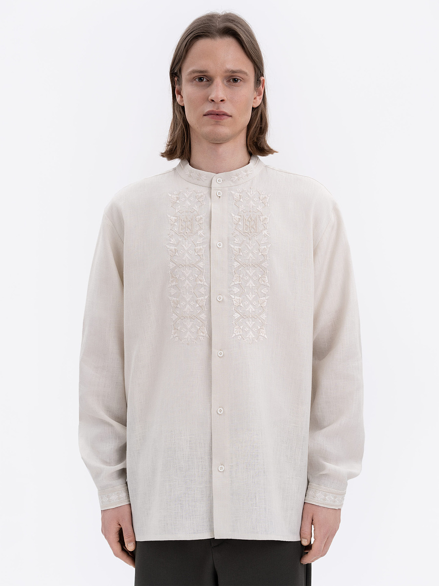 Men's milky-colored shirt with matching embroidery "Bytynskyi" [0]