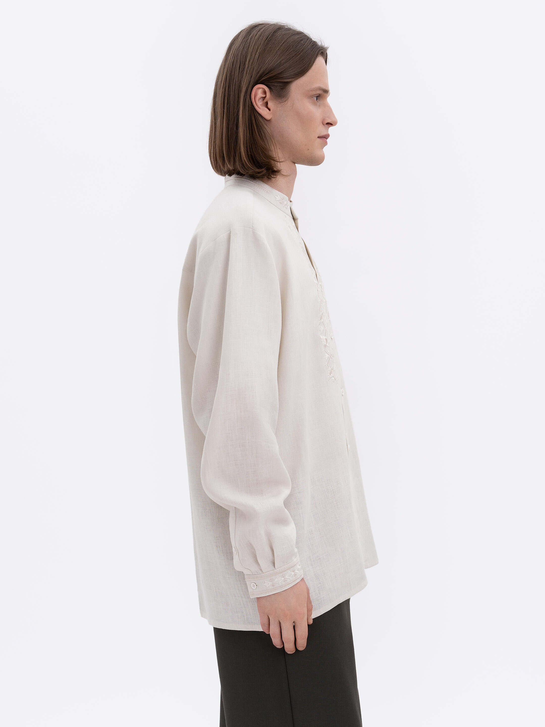 Men's milky-colored shirt with matching embroidery "Bytynskyi" ціна