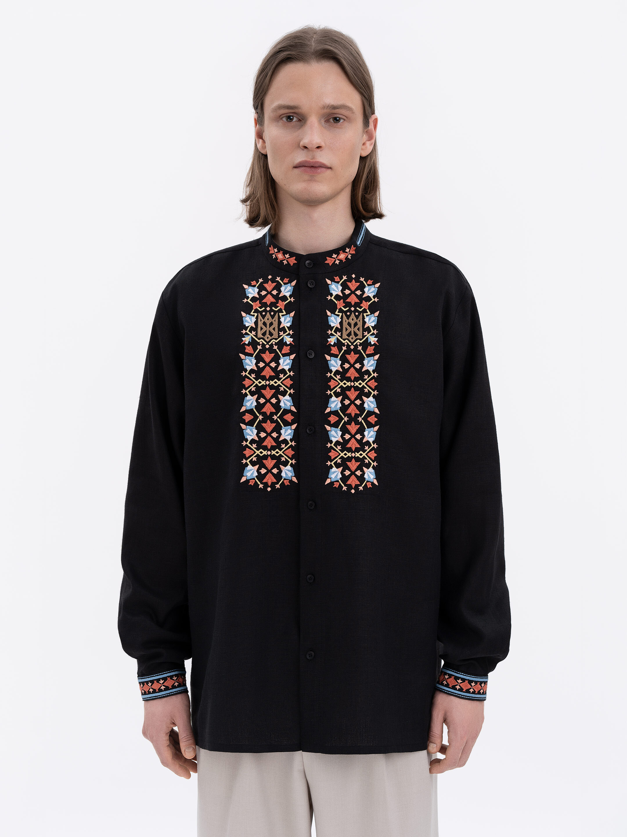 Men's black shirt with colorful embroidery "Bytynskyi" Buy