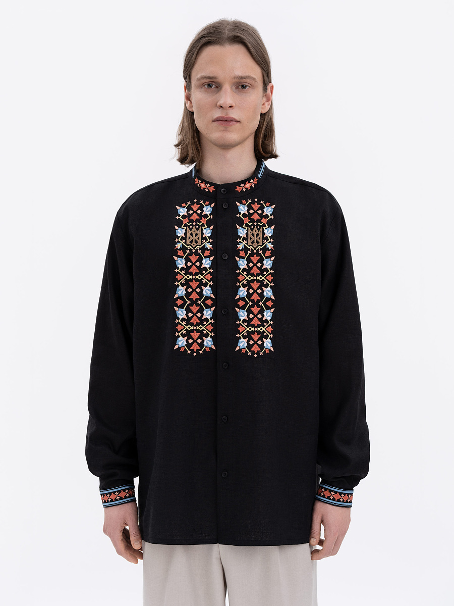 Men's black shirt with colorful embroidery "Bytynskyi" [0]