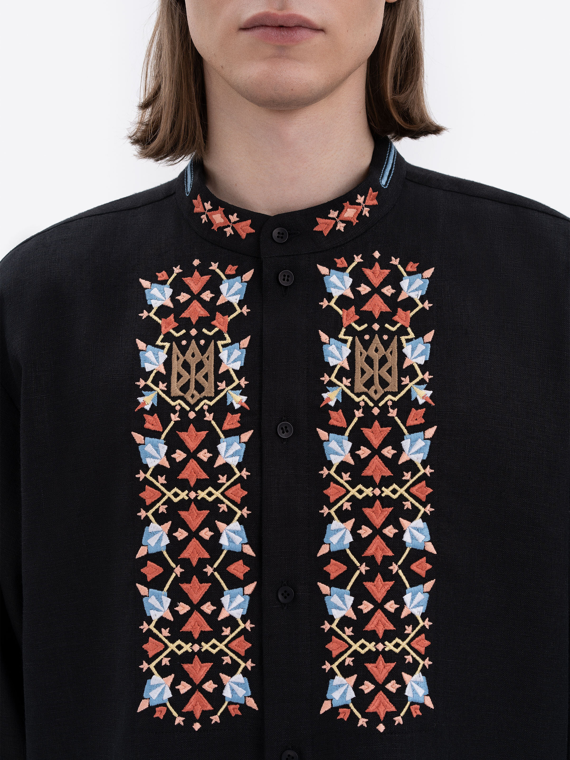 Men's black shirt with colorful embroidery "Bytynskyi" photo