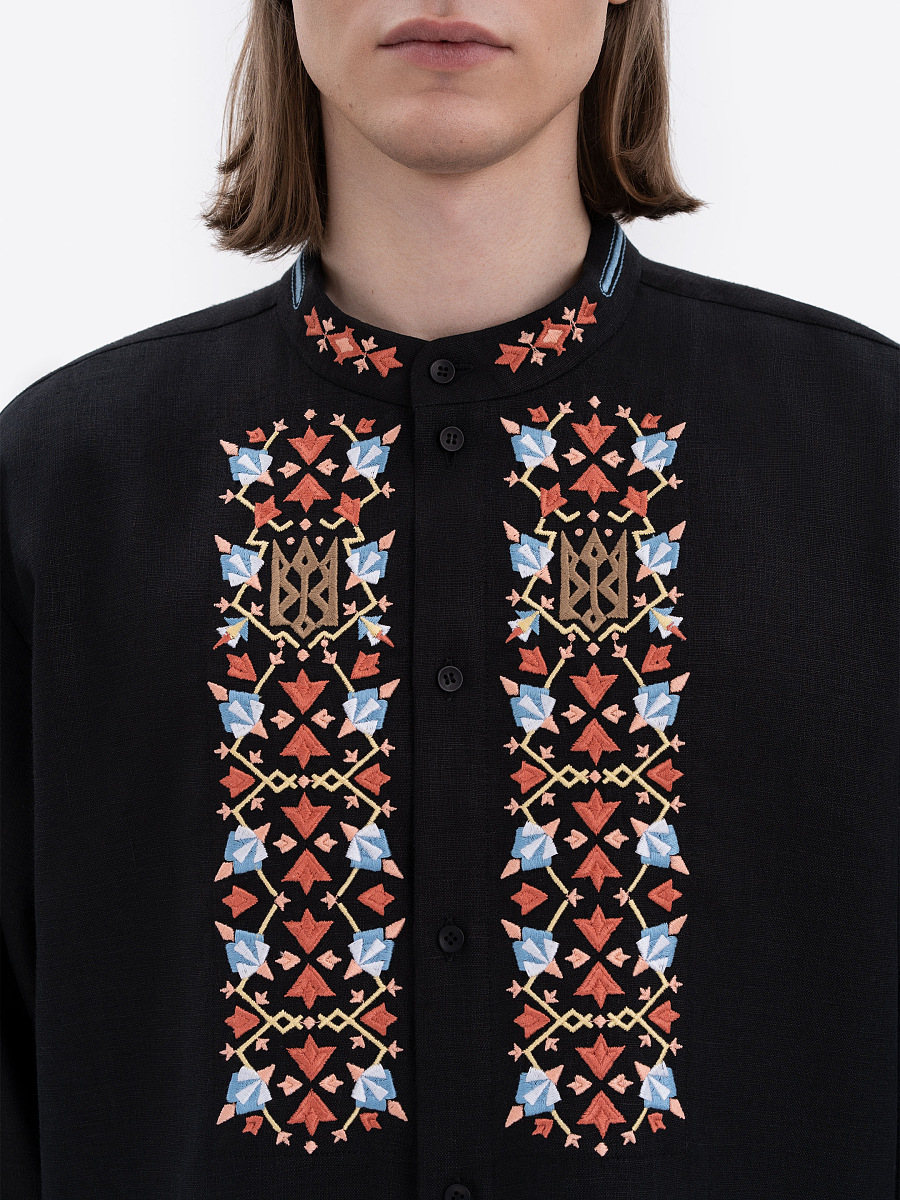 Men's black shirt with colorful embroidery "Bytynskyi" [0]