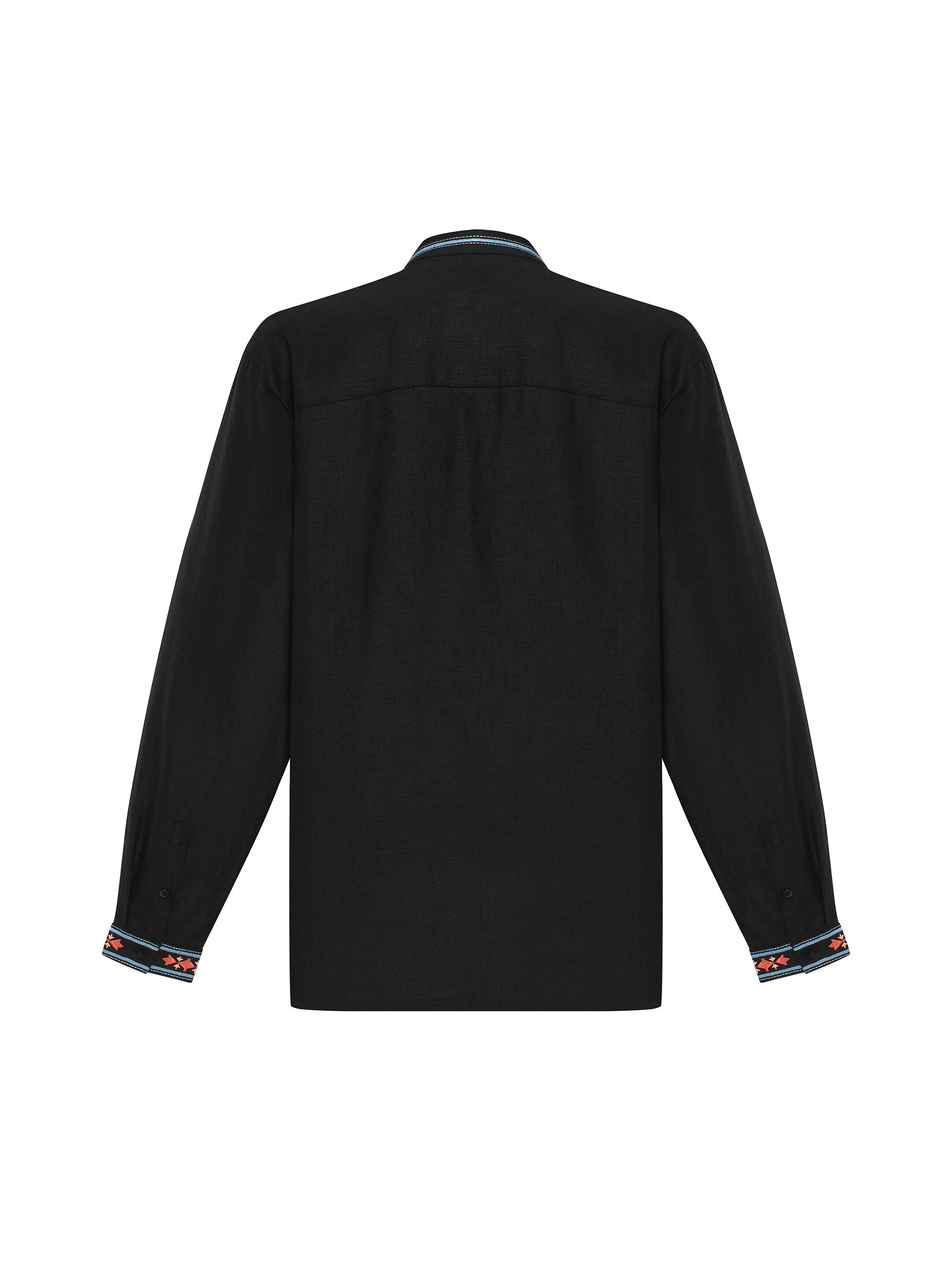 Men's black shirt with colorful embroidery "Bytynskyi" fitting