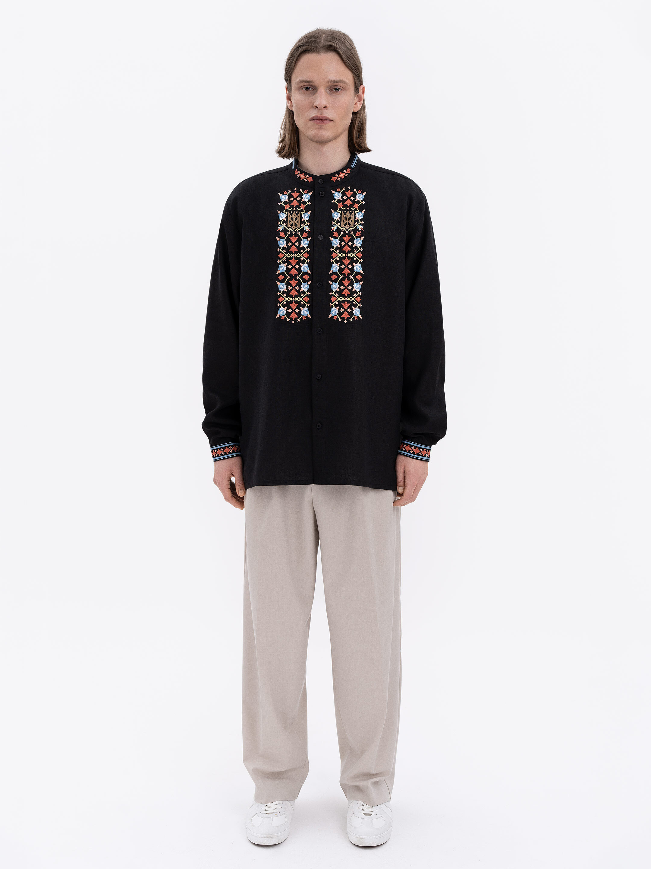 Men's black shirt with colorful embroidery "Bytynskyi" cheap