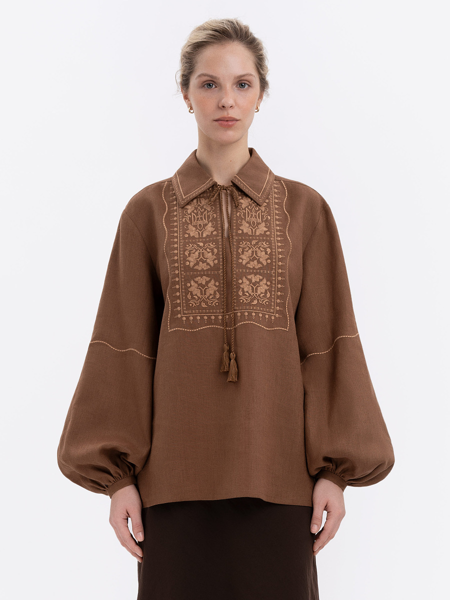 Brown shirt with matching embroidery "Polysk" [0]