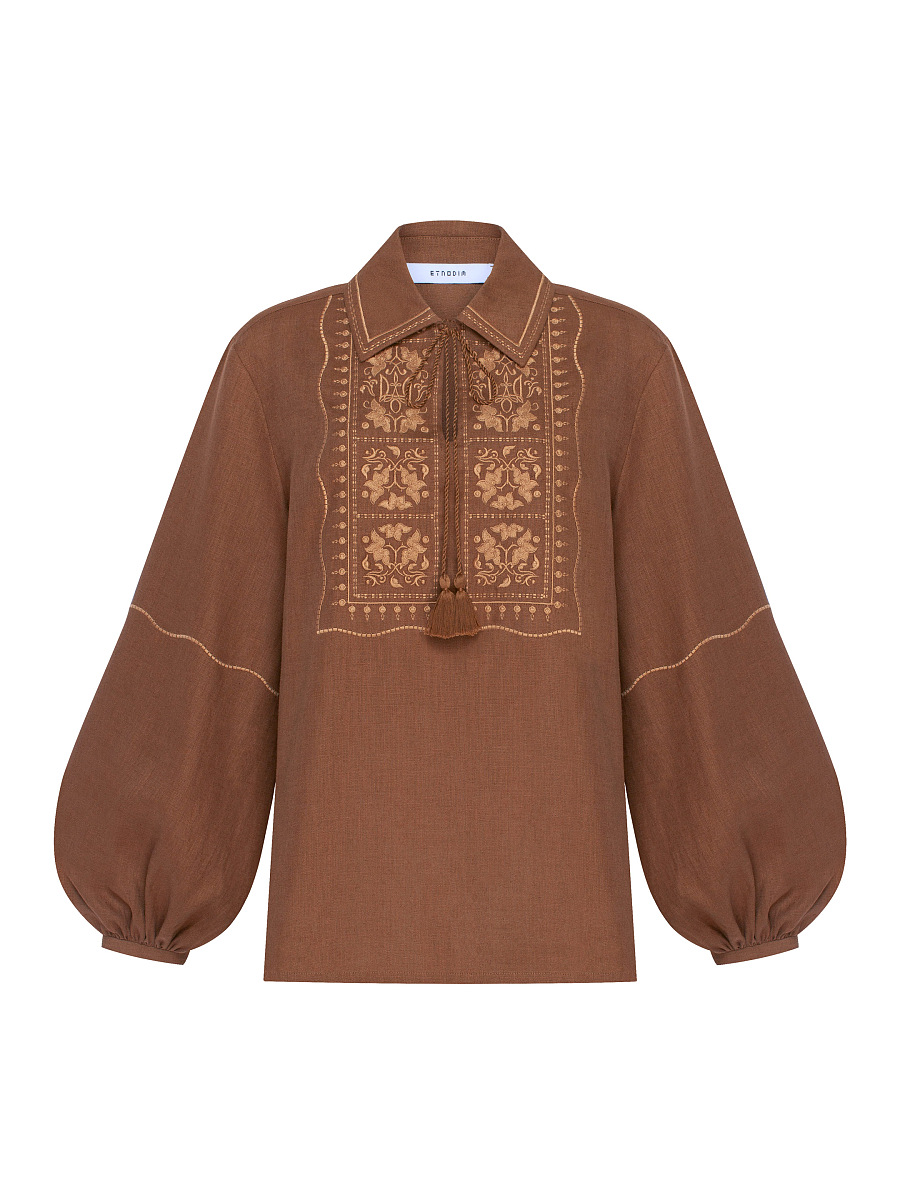 Brown shirt with matching embroidery "Polysk" [0]