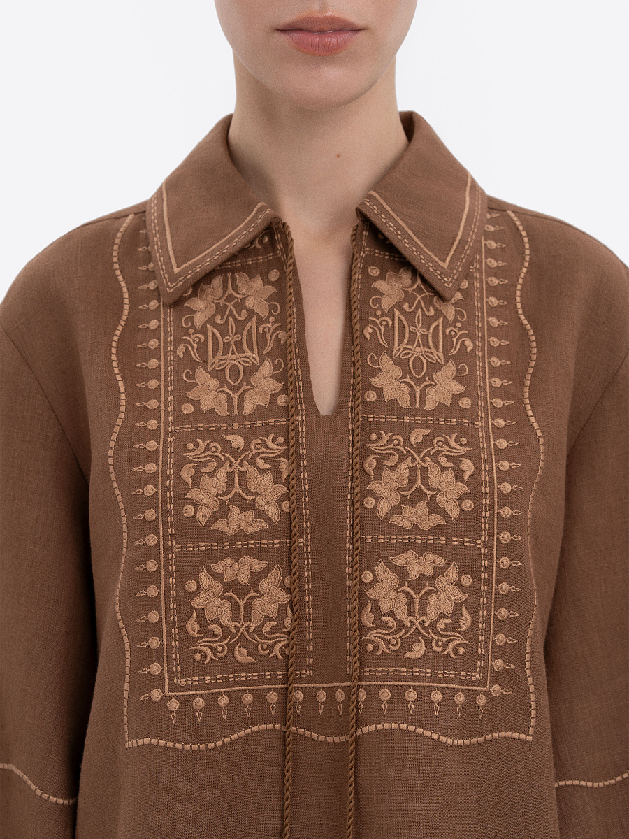 Brown shirt with matching embroidery "Polysk" [0]