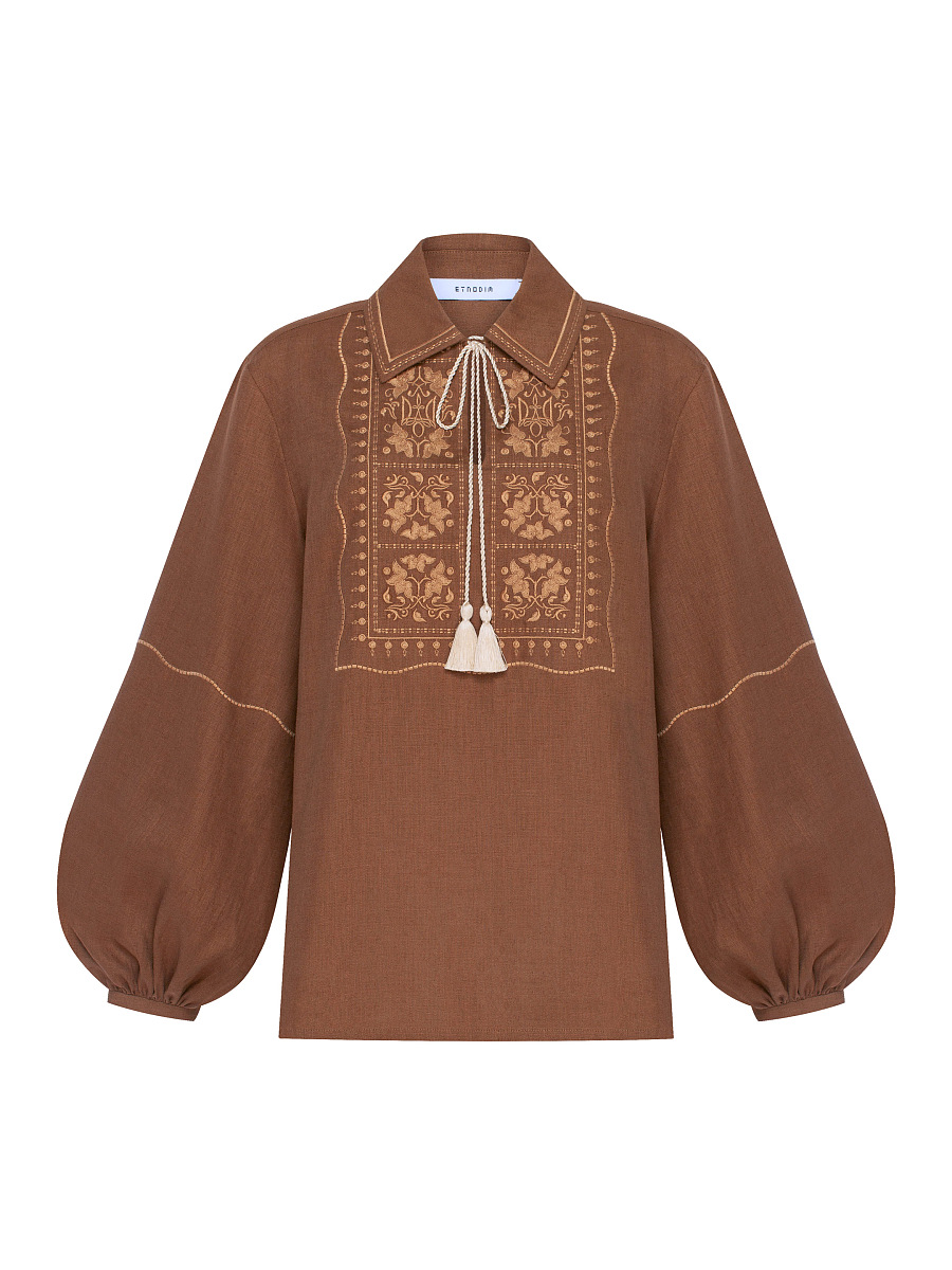 Brown shirt with matching embroidery "Polysk" [0]