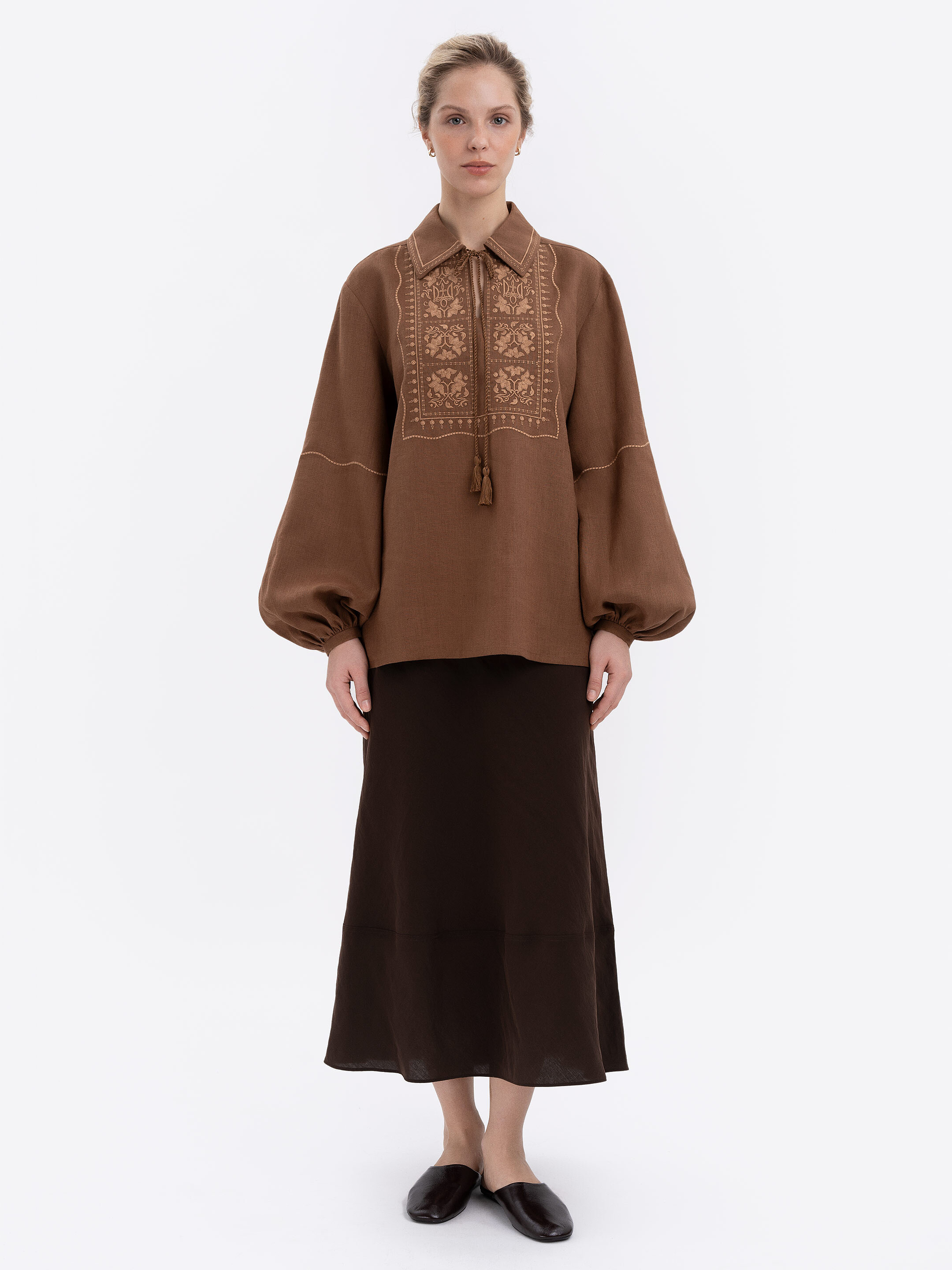 Brown shirt with matching embroidery "Polysk" cheap