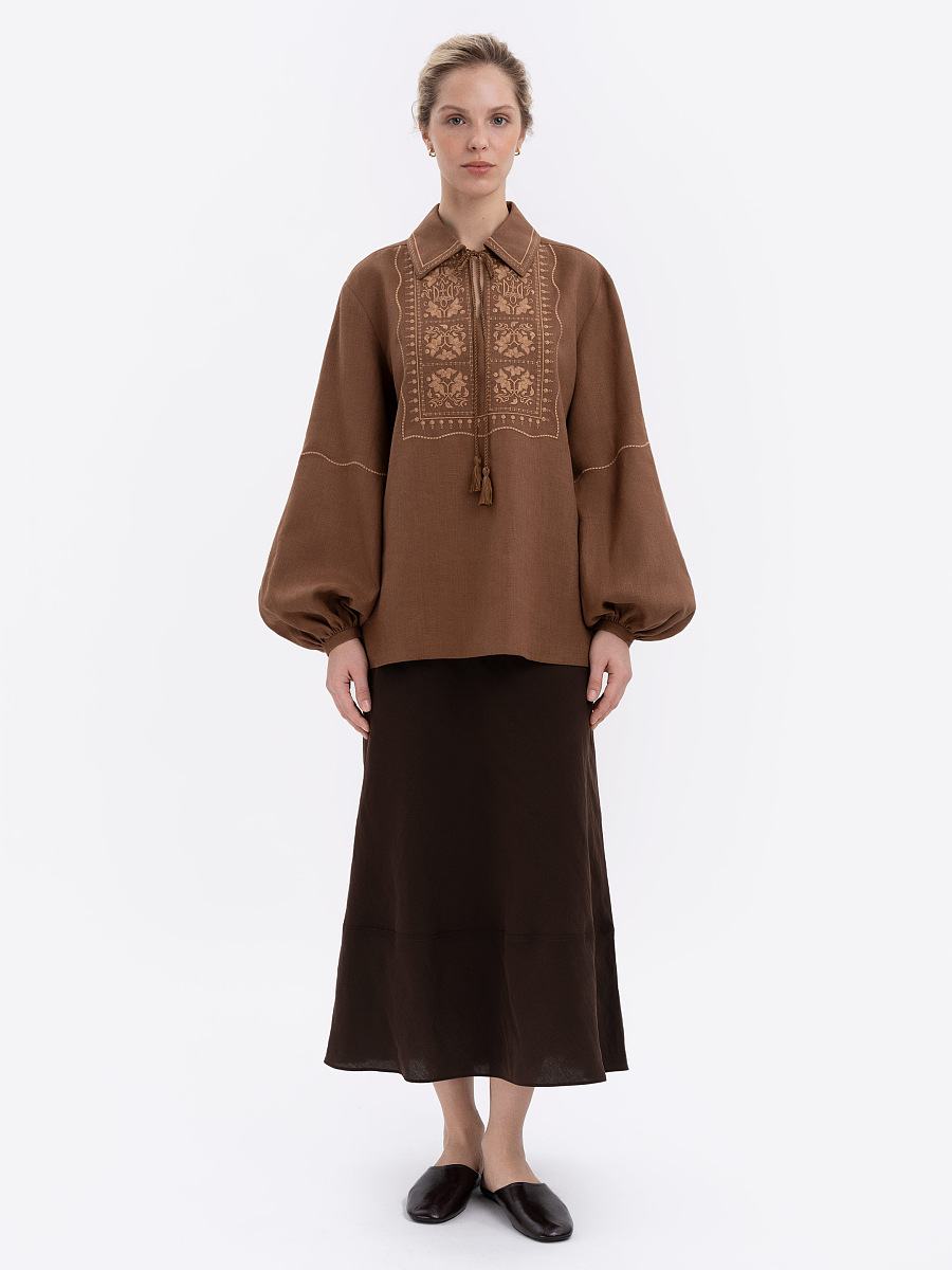 Brown shirt with matching embroidery "Polysk" [0]