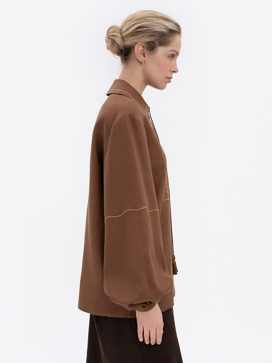 Brown shirt with matching embroidery "Polysk" [0]