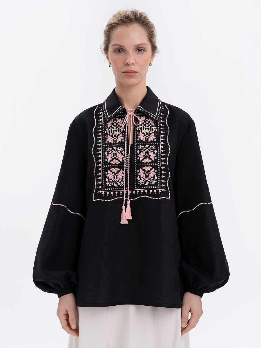 Black shirt with colorful embroidery "Polysk" [0]