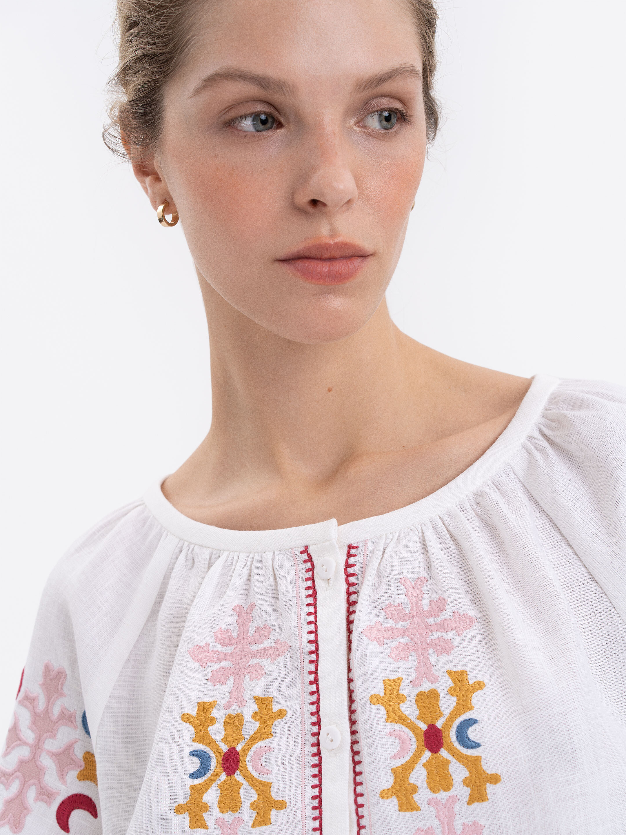 White embroidered linen blouse "Horytsvit" in Ukraine