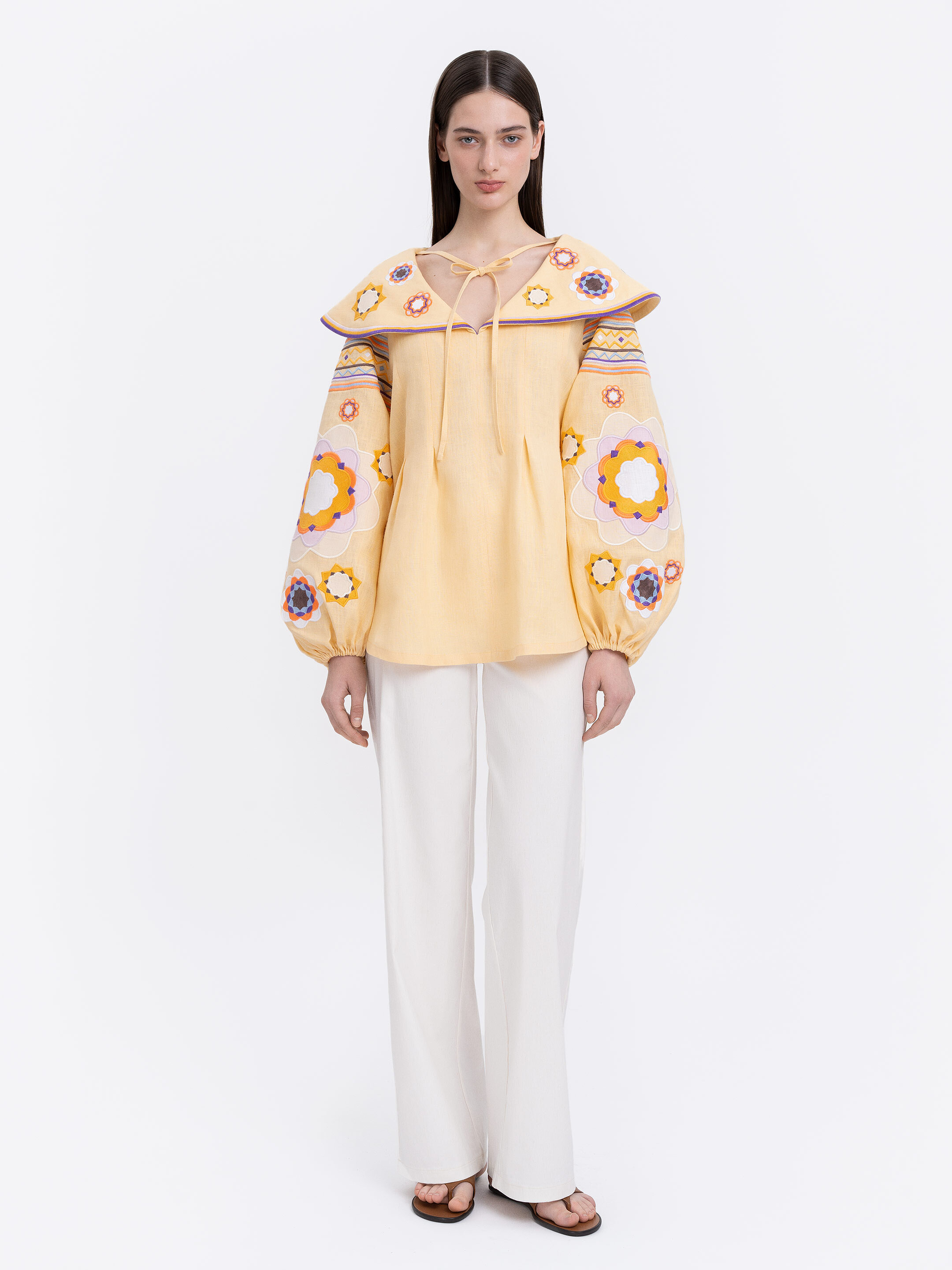 Linen embroidered shirt with botanical motif  “Lypa” ціна