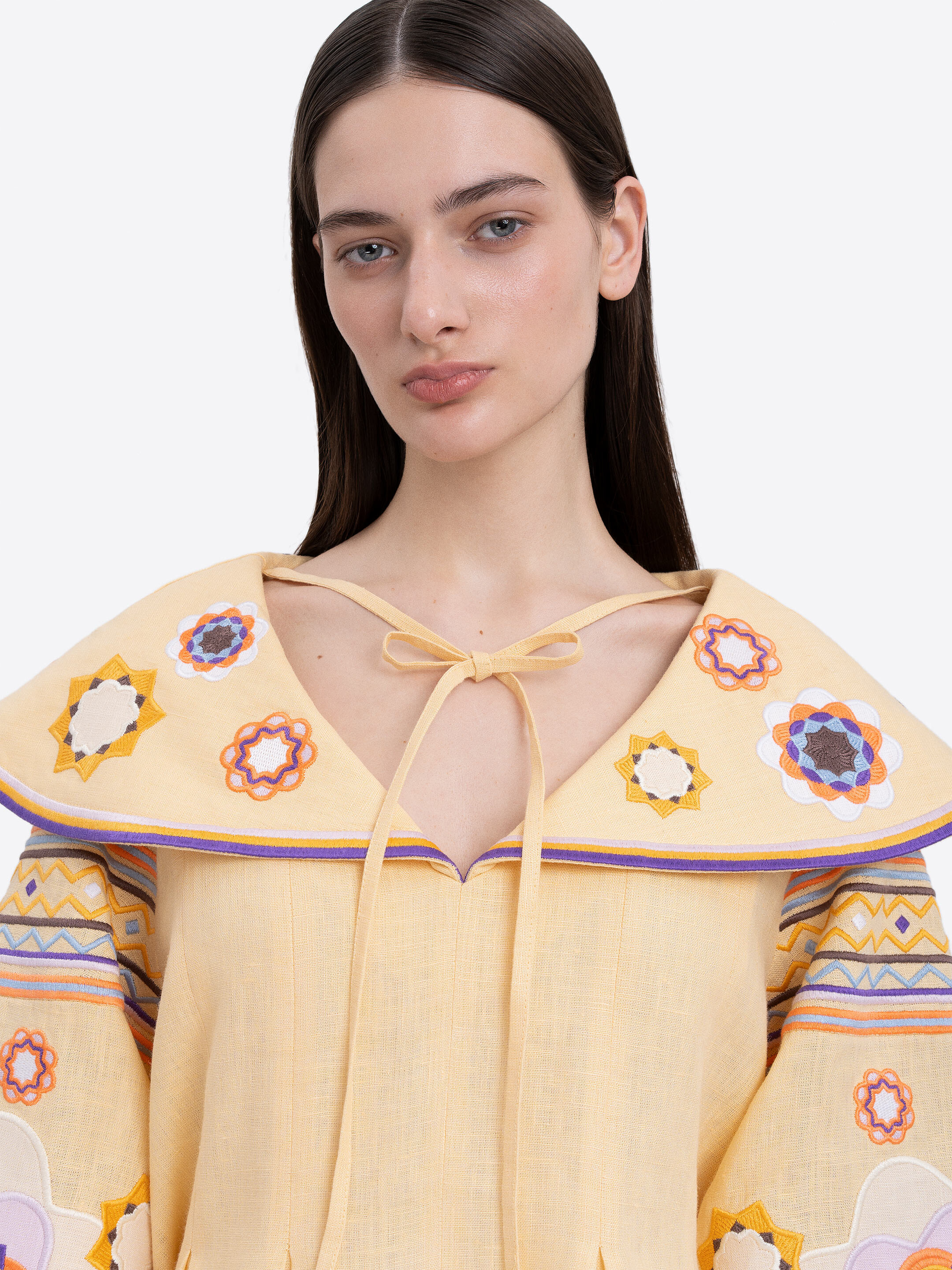 Linen embroidered shirt with botanical motif  “Lypa” in Ukraine