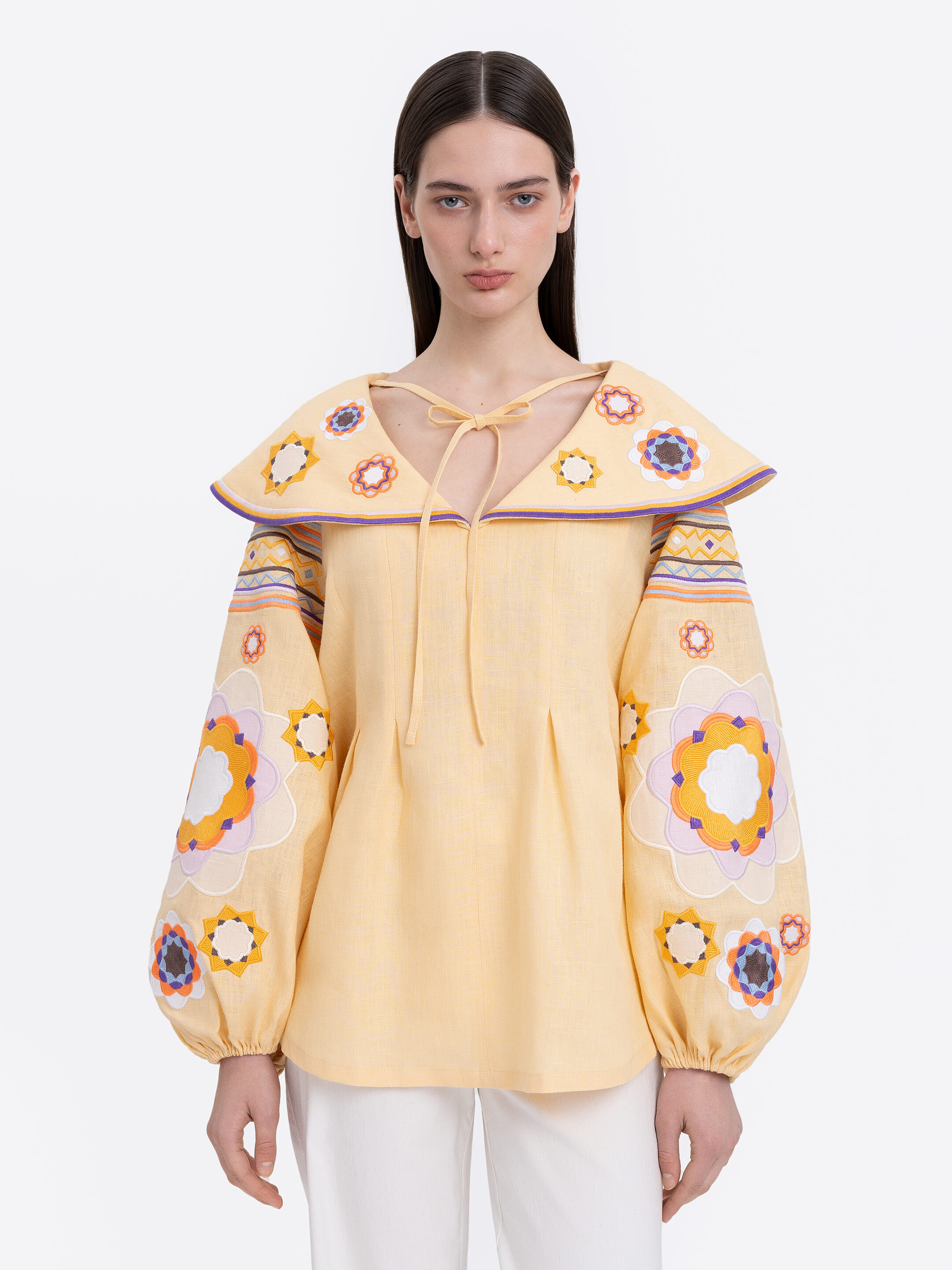 Linen embroidered shirt with botanical motif  “Lypa” Buy
