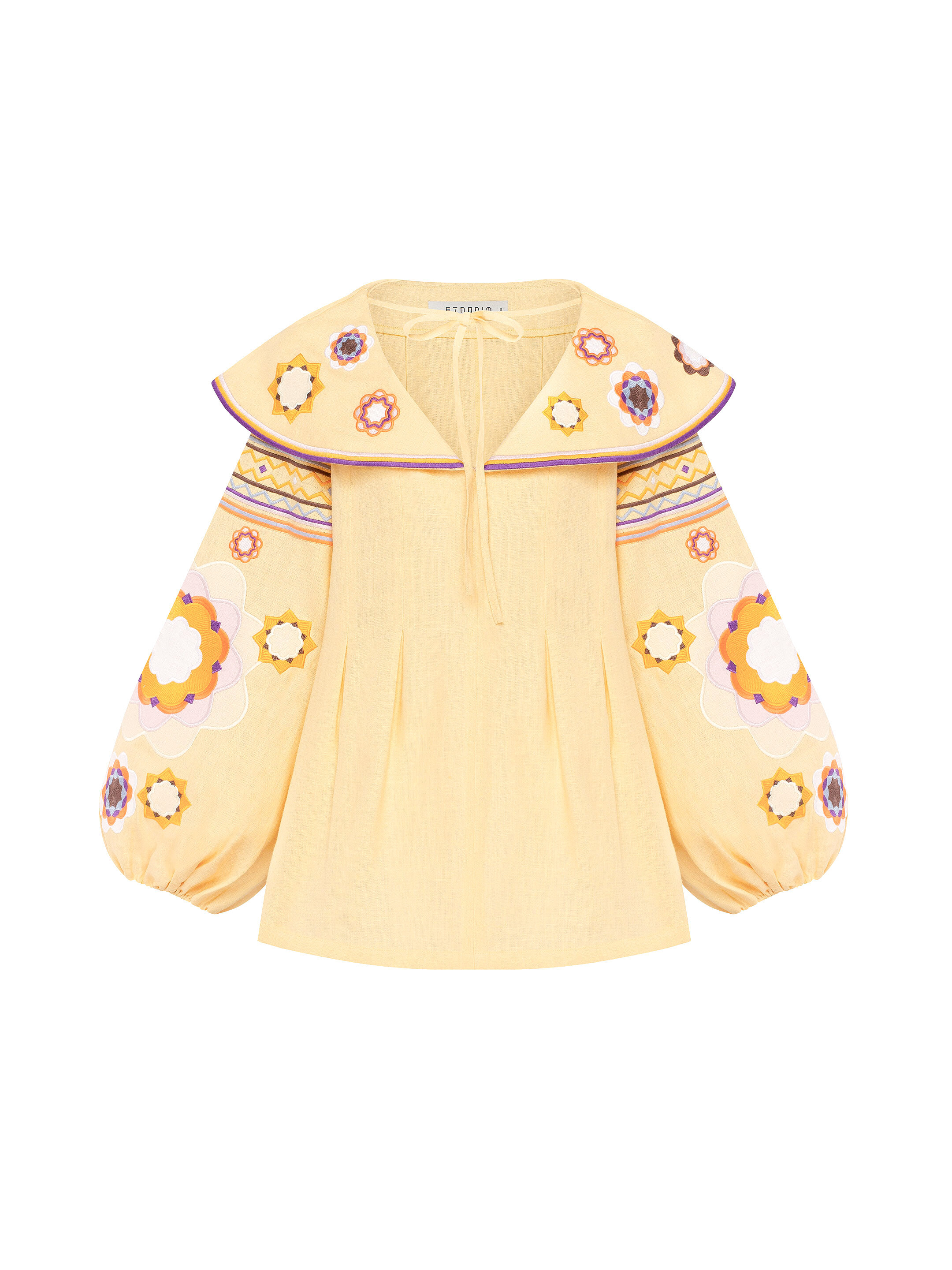 Linen embroidered shirt with botanical motif  “Lypa” fitting
