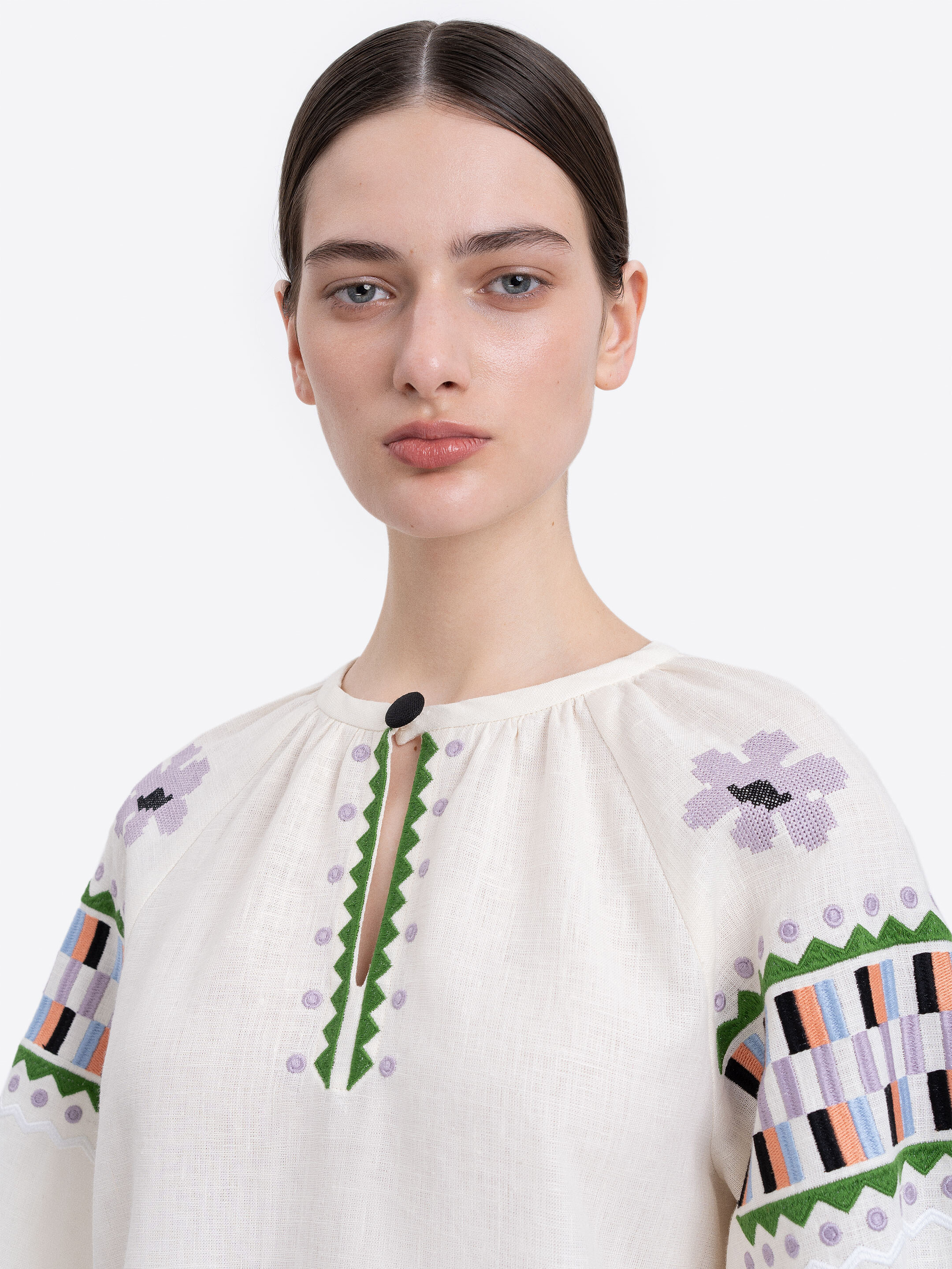 Milk‑coloured embroidered shirt  “Oda” in Ukraine