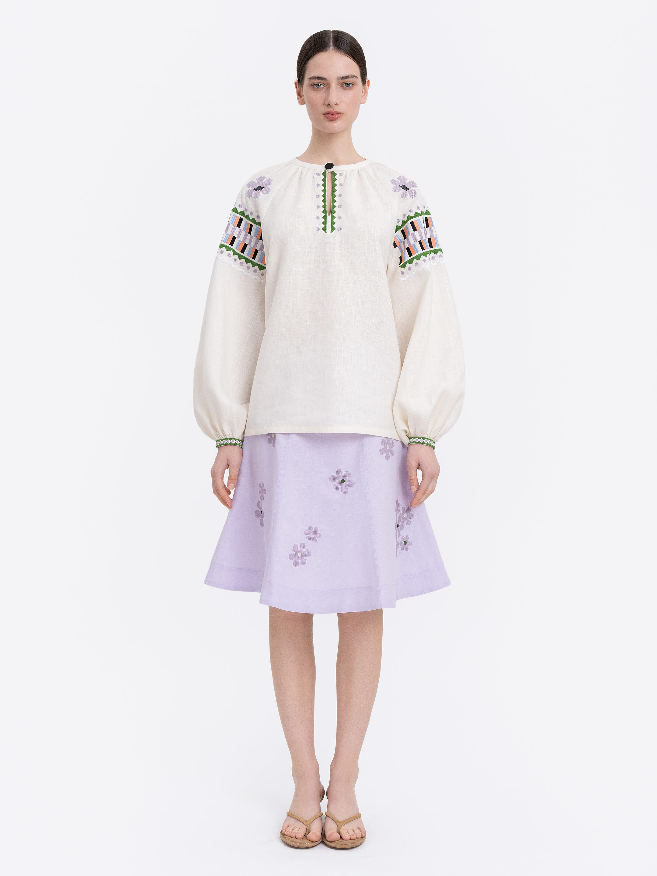 Milk‑coloured embroidered shirt  “Oda” sizes