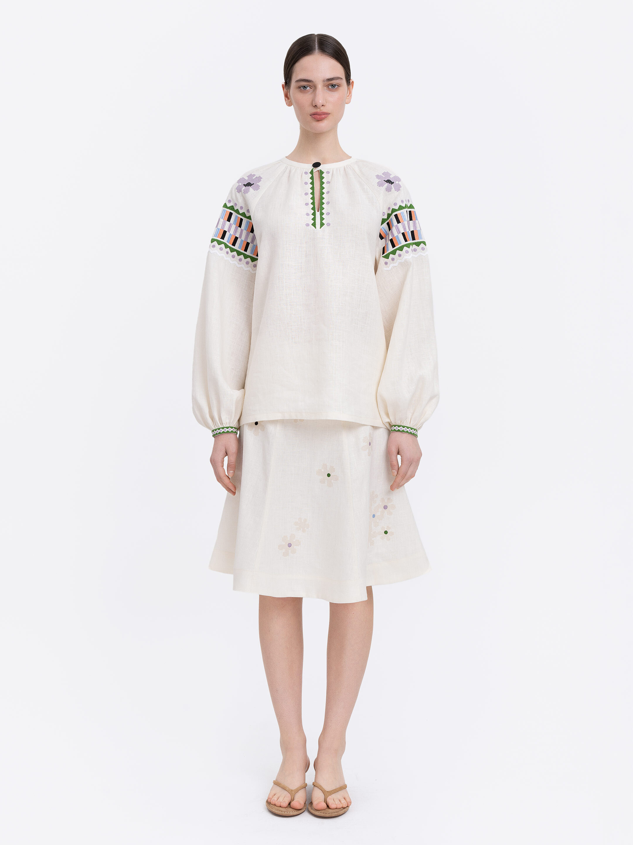 Milk‑coloured embroidered shirt  “Oda” buy