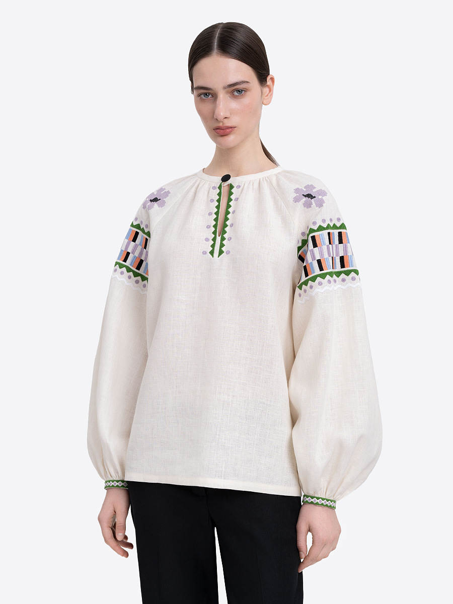Milk‑coloured embroidered shirt  “Oda” [0]