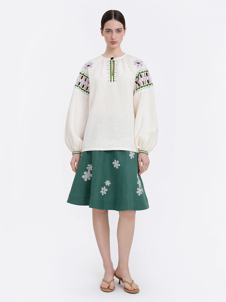 Milk‑coloured embroidered shirt  “Oda” [0]