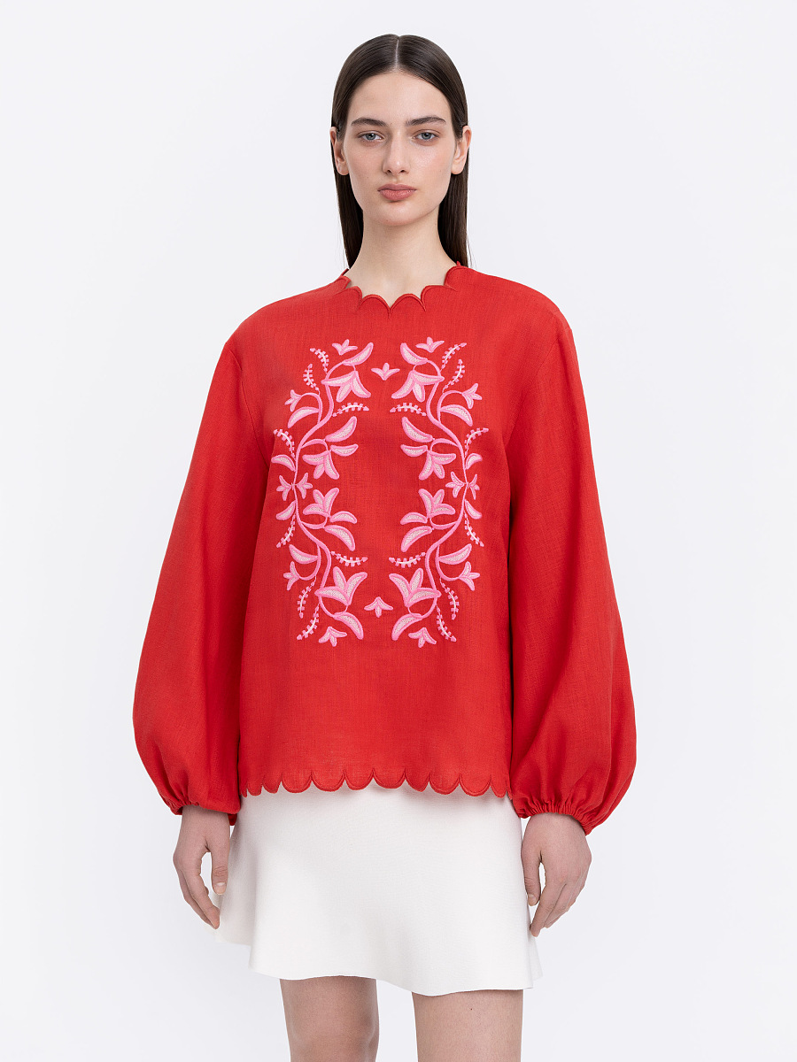 Red‑coloured embroidered shirt  “Troyanda” [0]