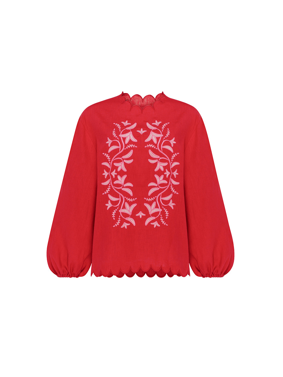 Red‑coloured embroidered shirt  “Troyanda” [0]
