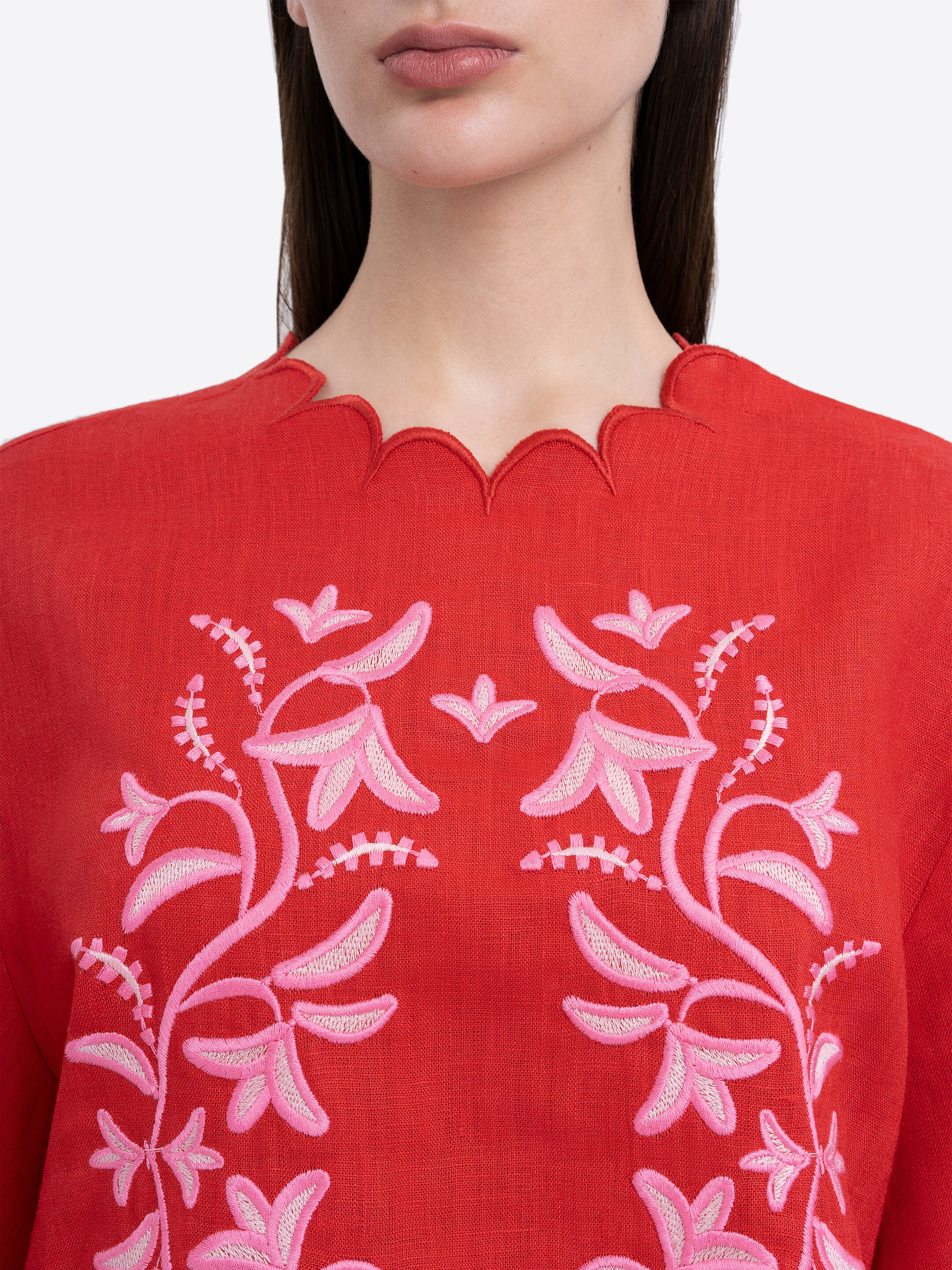 Red‑coloured embroidered shirt  “Troyanda” ціна