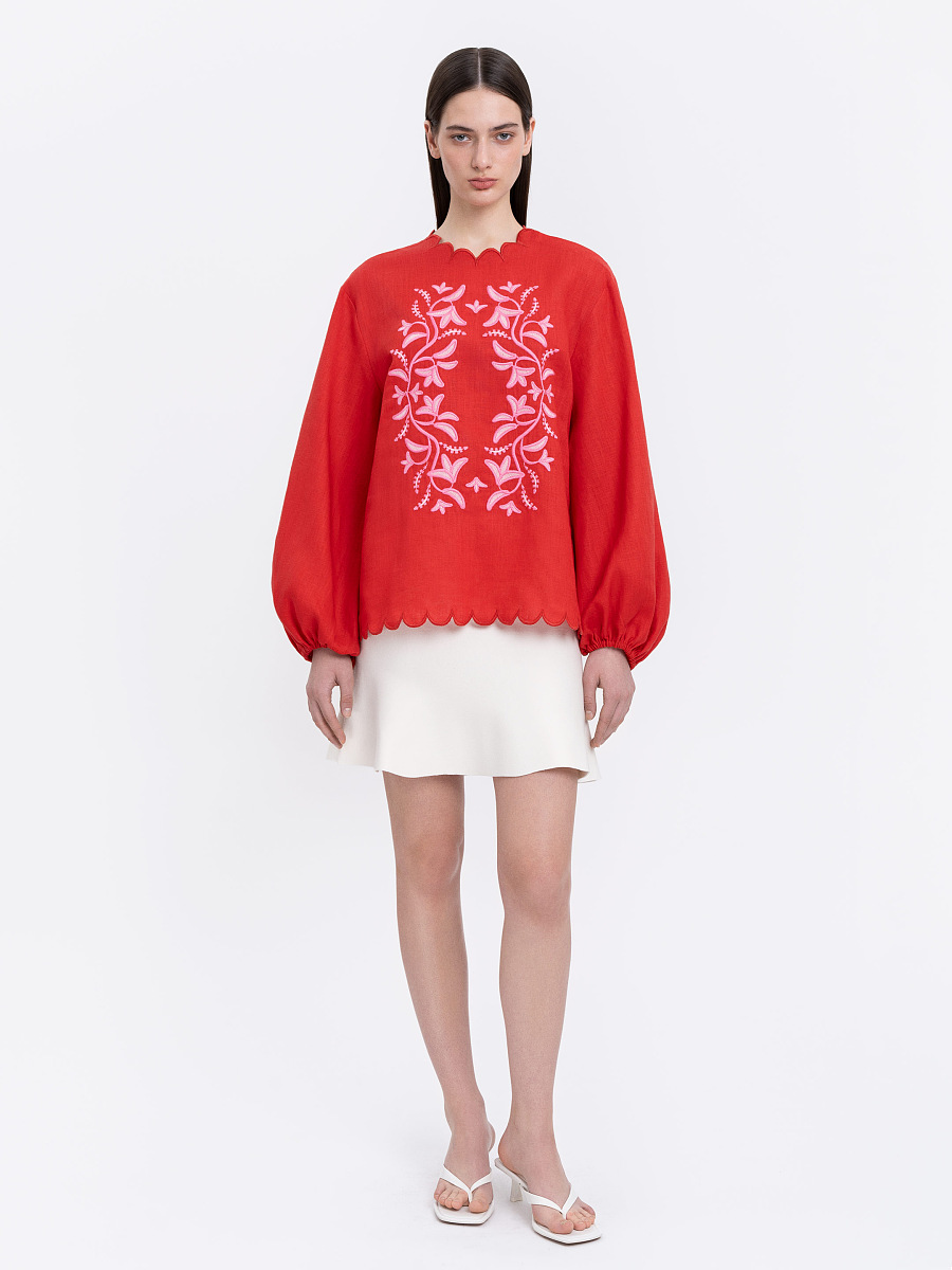 Red‑coloured embroidered shirt  “Troyanda” [0]