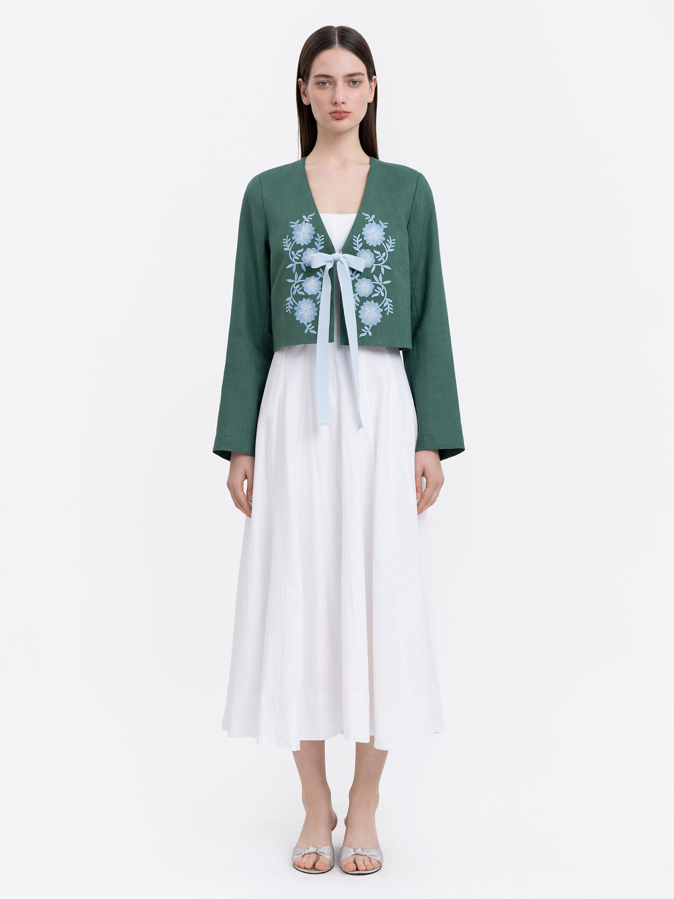 Linen embroidered jacket with ties  “Lakitka” in Ukraine