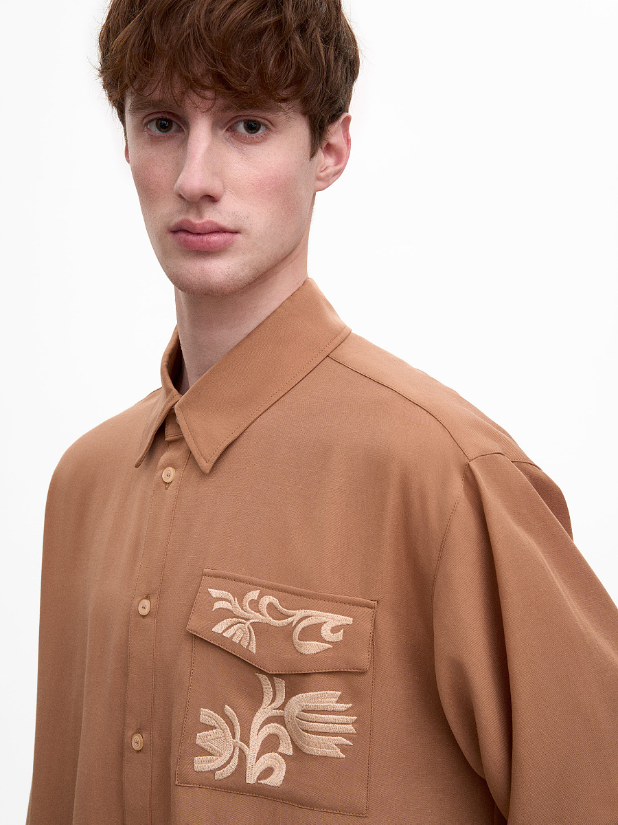 Light Embroidered Shirt "Khvylia sandy" [0]