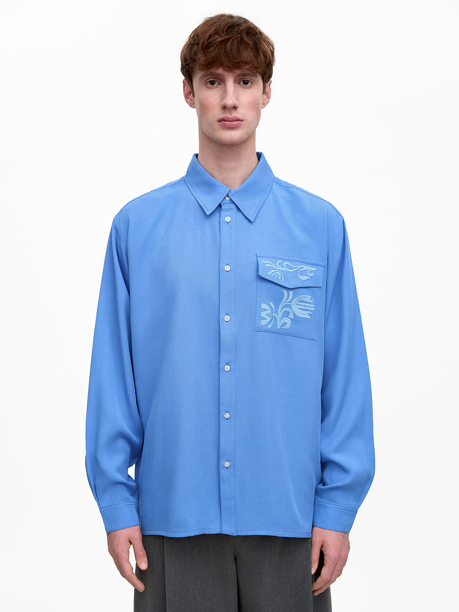 Light Embroidered Shirt "Khvylia Blue" [0]