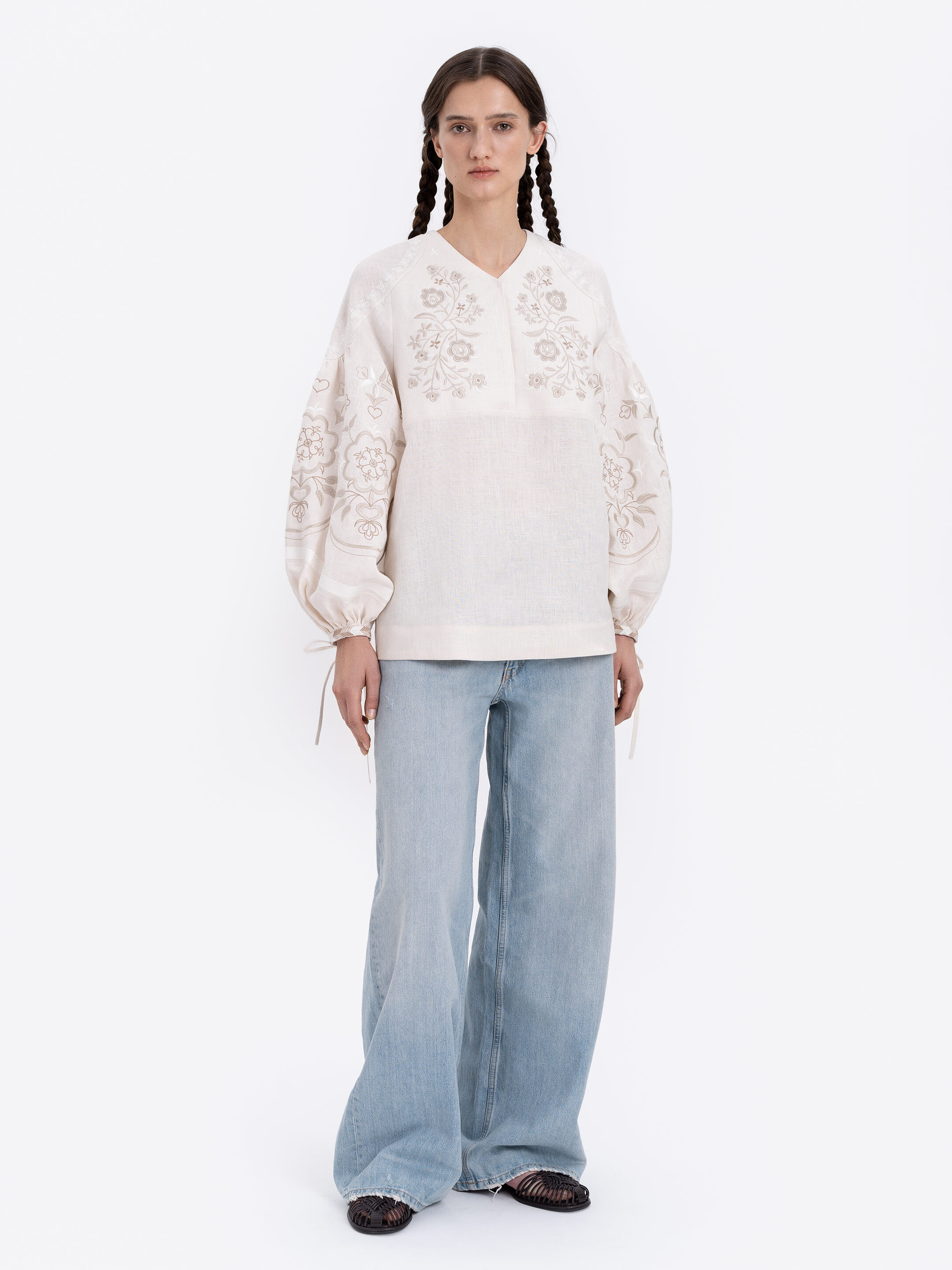 Linen blouse "Ornek" in Milky White ціна